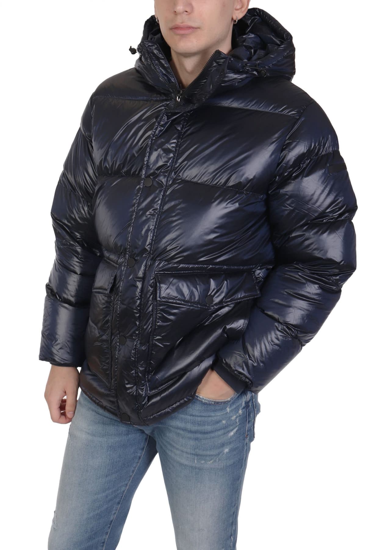 ARMANI 7 ΜΠΟΥΦΑΝ PUFFER HOODIE LOGO ΜΠΛΕ