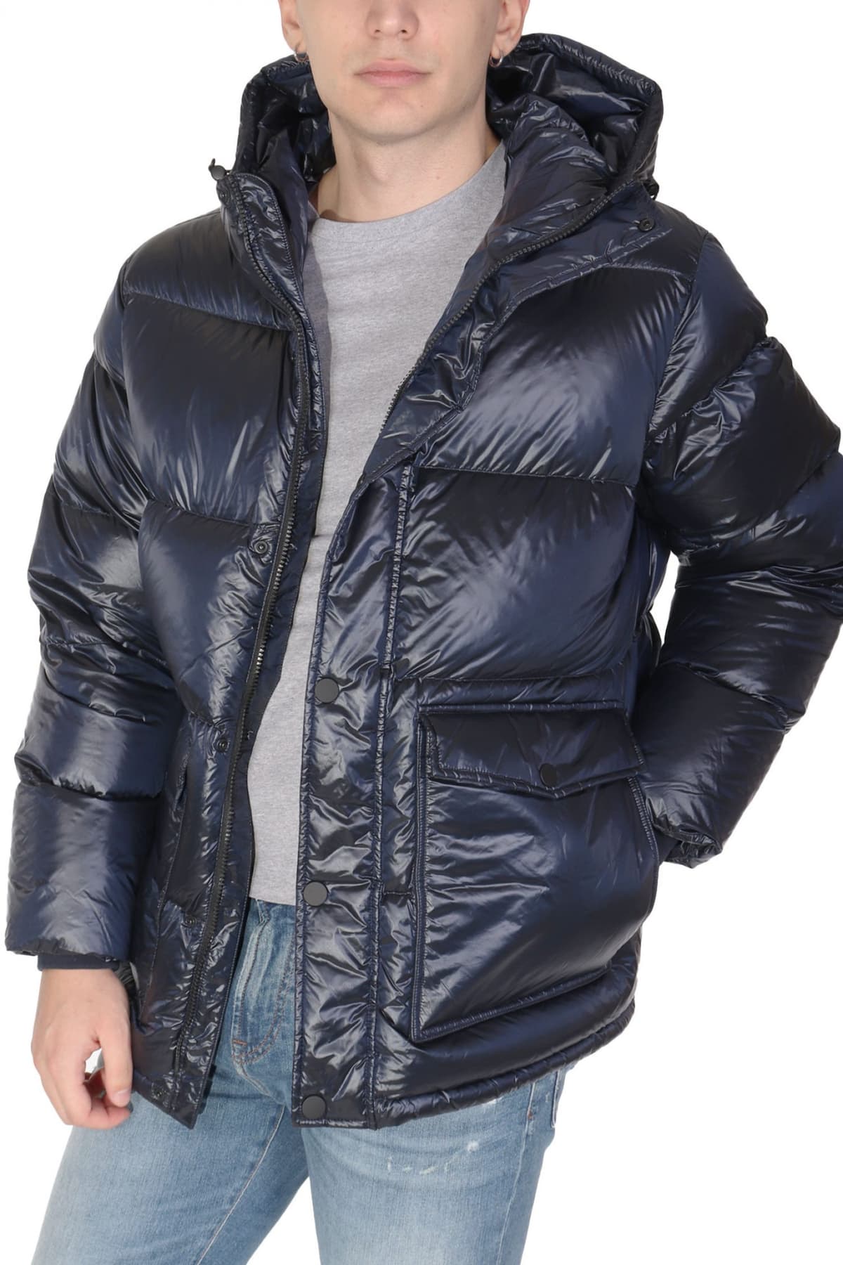 ARMANI 7 ΜΠΟΥΦΑΝ PUFFER HOODIE LOGO ΜΠΛΕ