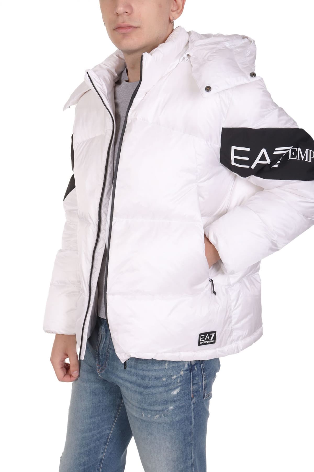 ARMANI 7 ΜΠΟΥΦΑΝ PUFFER ΑΠΟΣΠΩΜΕΝΗ ΚΟΥΚΟΥΛΑ LOGO ΛΕΥΚΟ