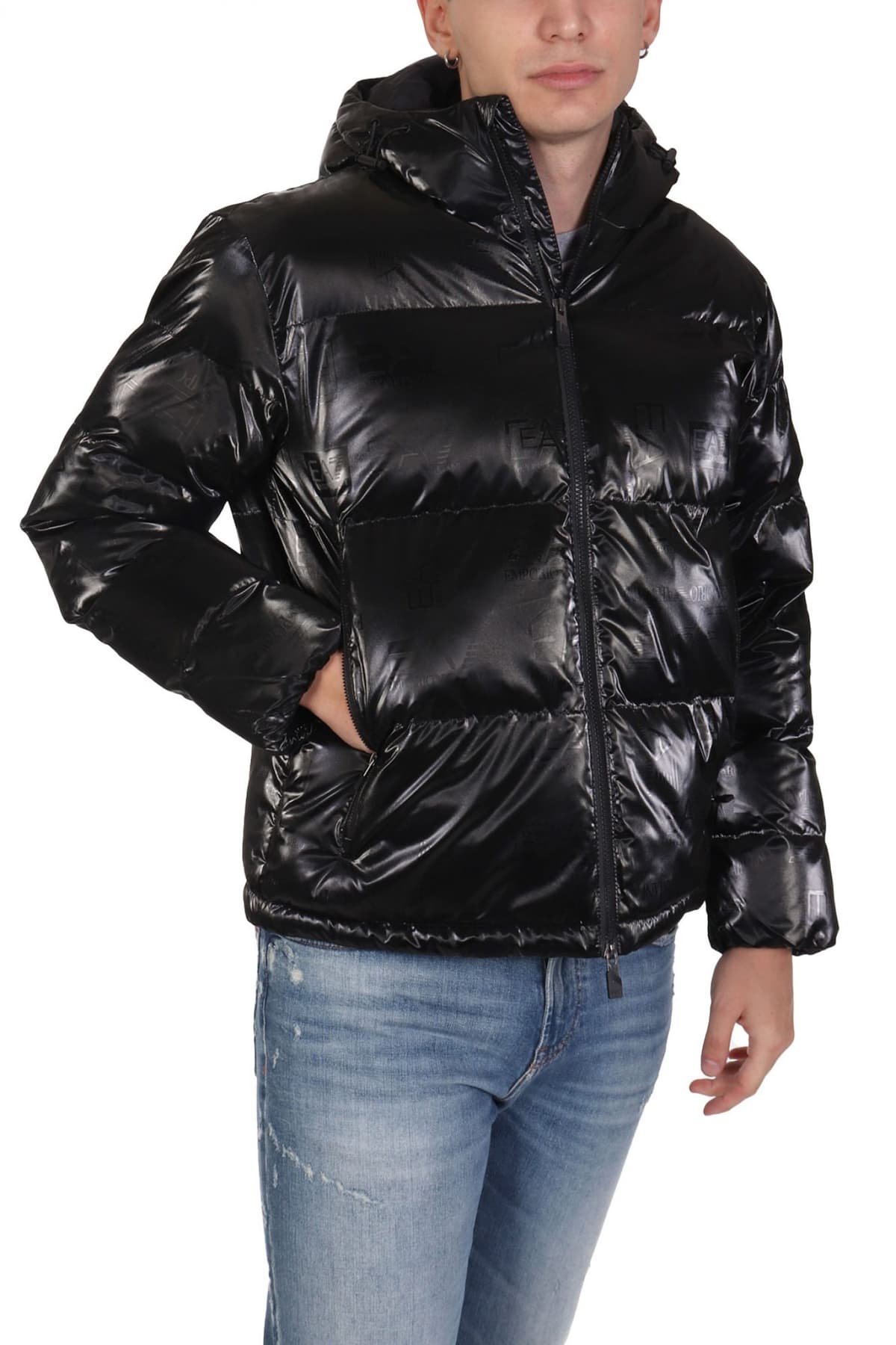 ARMANI 7 ΜΠΟΥΦΑΝ ΦΟΥΣΚΩΤΟ HOODIE LOGO ΜΑΥΡΟ