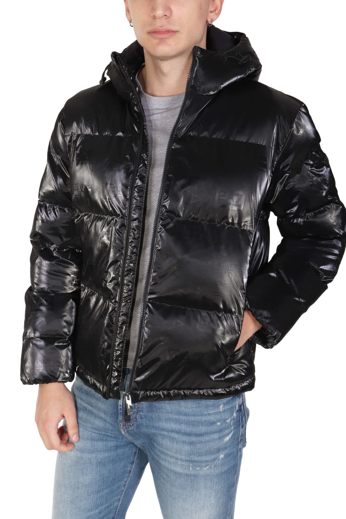 ARMANI 7 ΜΠΟΥΦΑΝ ΦΟΥΣΚΩΤΟ HOODIE LOGO ΜΑΥΡΟ