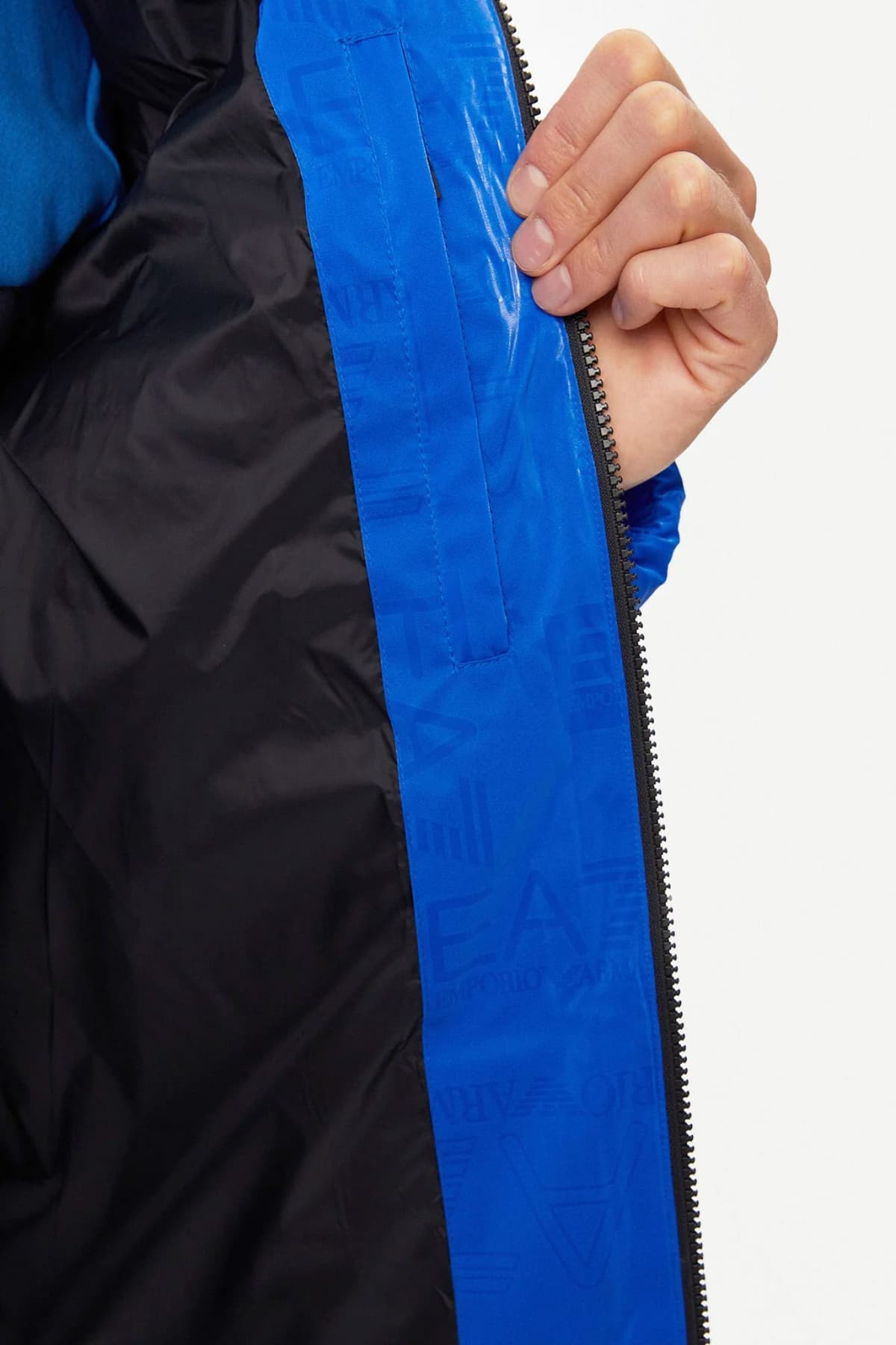 ARMANI 7 ΜΠΟΥΦΑΝ ΦΟΥΣΚΩΤΟ HOODIE LOGO ΡΟΥΑ ΜΠΛΕ