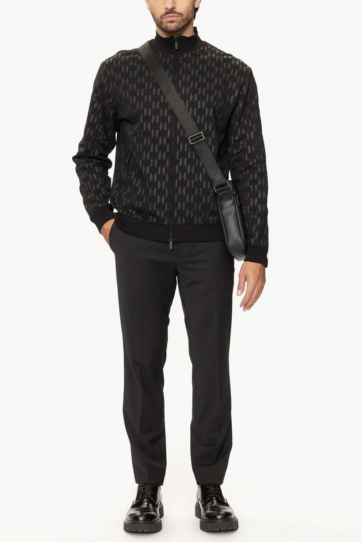 KARL LAGERFELD ΦΟΥΤΕΡ FULLZIP ALL OVER LOGO ΜΑΥΡΟ