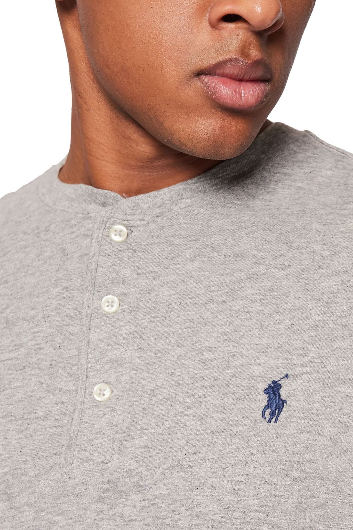 RALPH LAUREN T-SHIRT HALF BUTTON LOGO ΓΚΡΙ