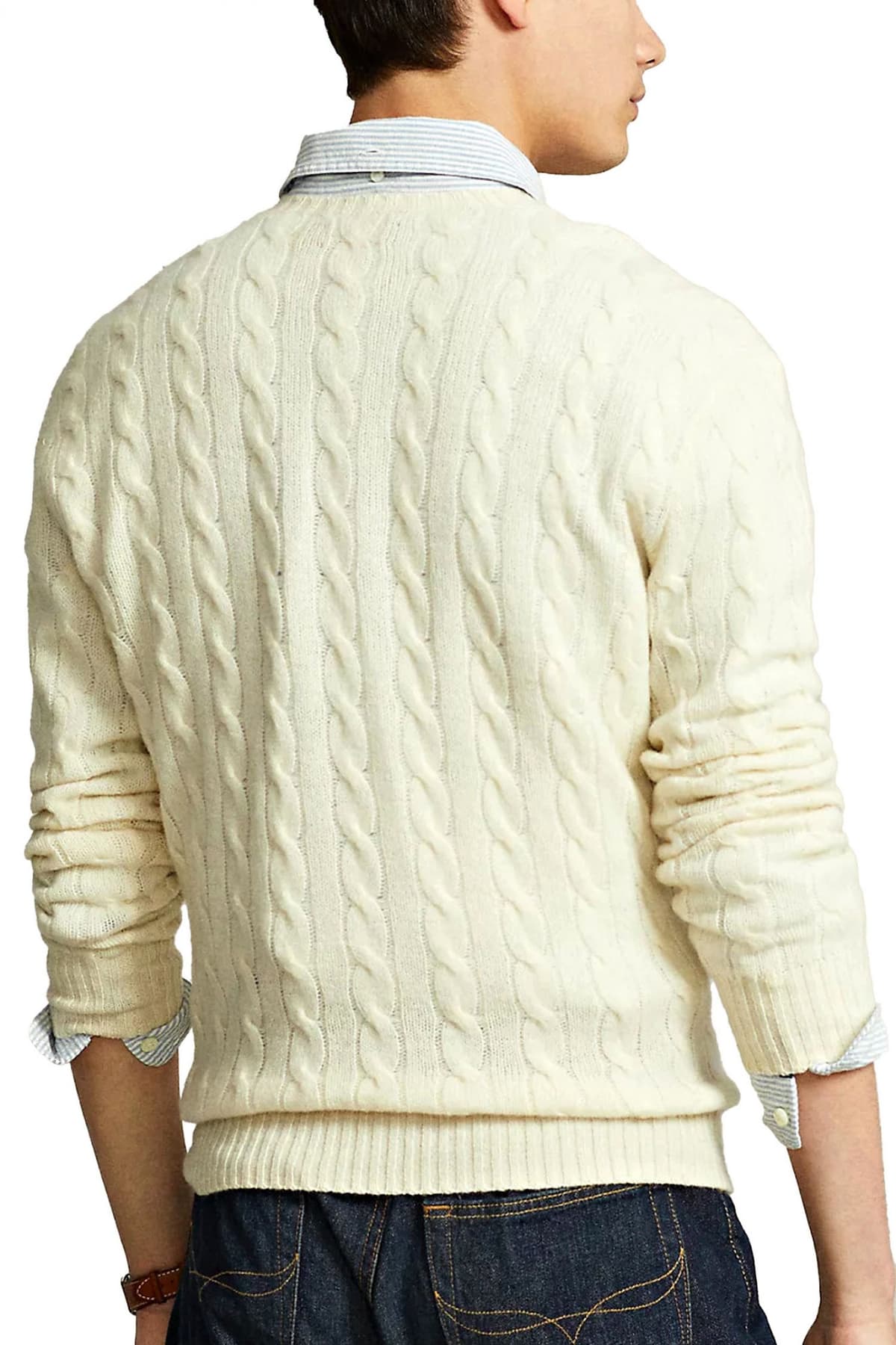 RALPH LAUREN ΠΛΕΚΤΟ CREW NECK CABLE LOGO ΕΚΡΟΥ