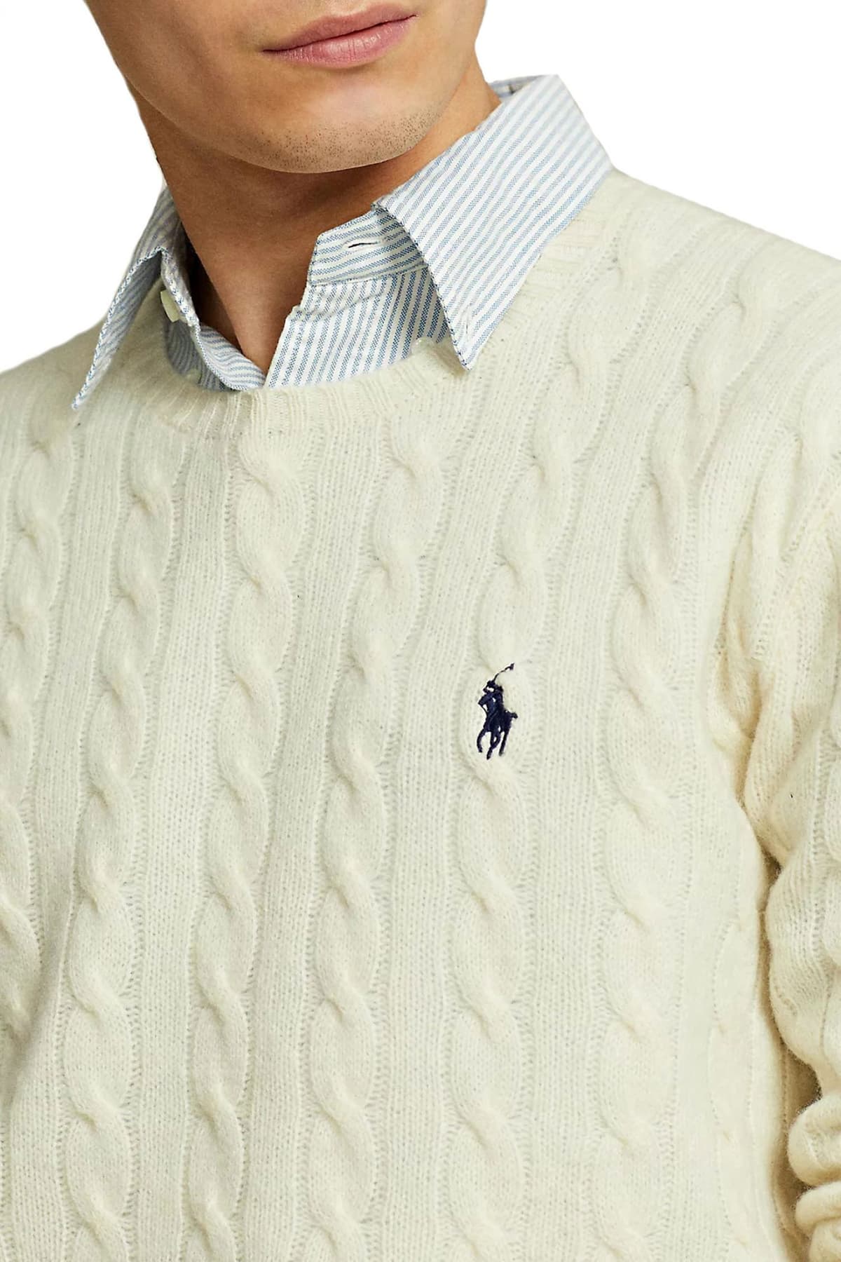 RALPH LAUREN ΠΛΕΚΤΟ CREW NECK CABLE LOGO ΕΚΡΟΥ