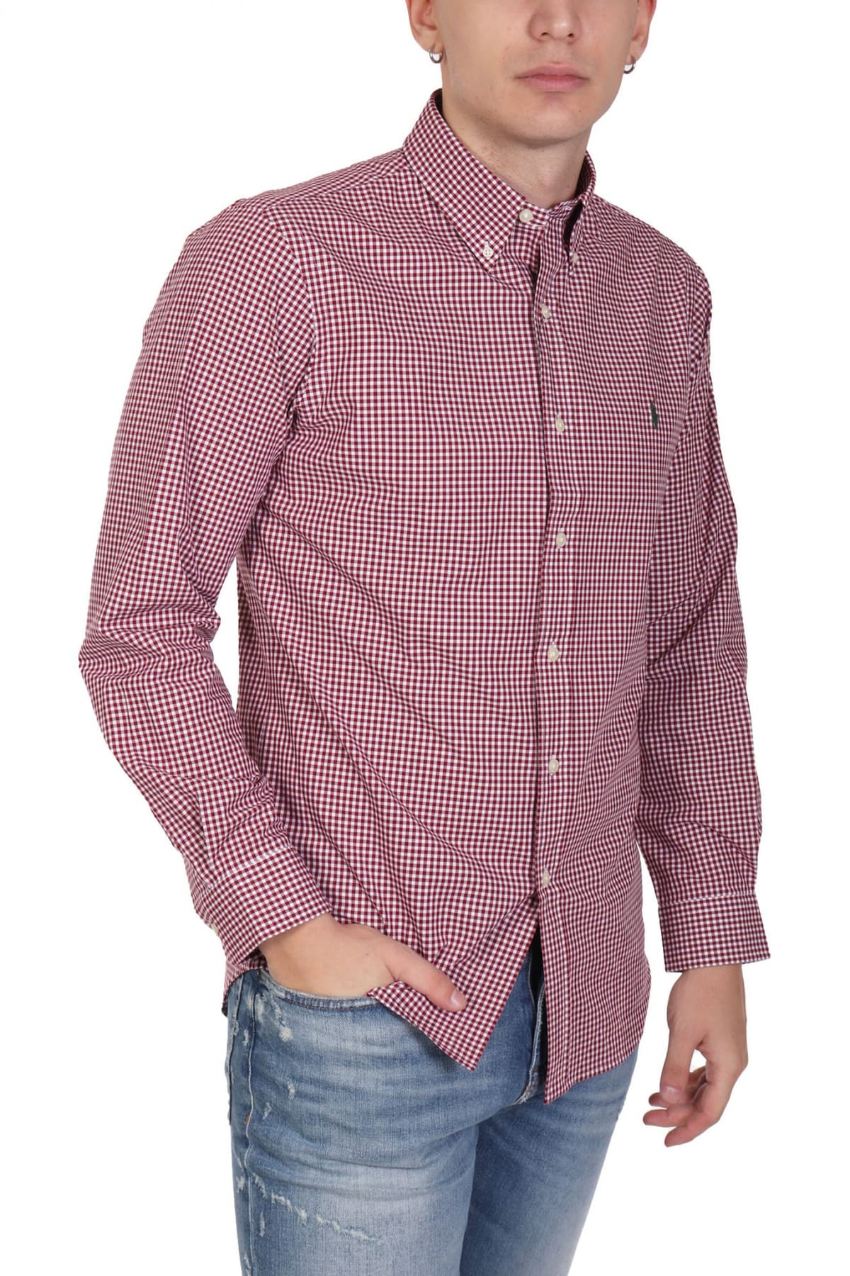 RALPH LAUREN ΠΟΥΚΑΜΙΣΟ ΚΑΡΩ BUTTON DOWN CUSTOM FIT ΜΠΟΡΝΤΩ-ΛΕΥΚΟ