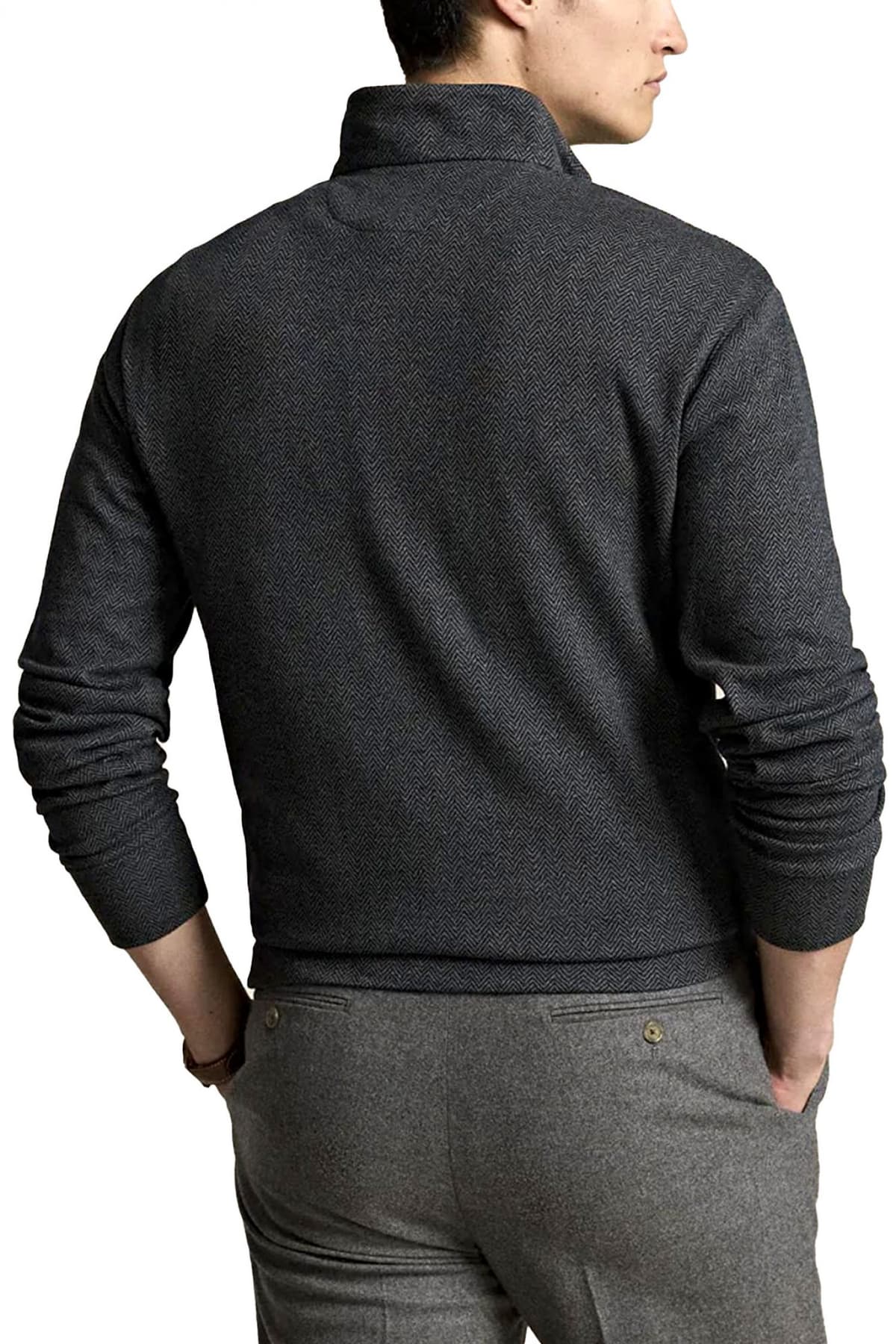 RALPH LAUREN ΠΛΕΚΤΟ HALFBUTTON FISHBONE LOGO ΓΚΡΙ