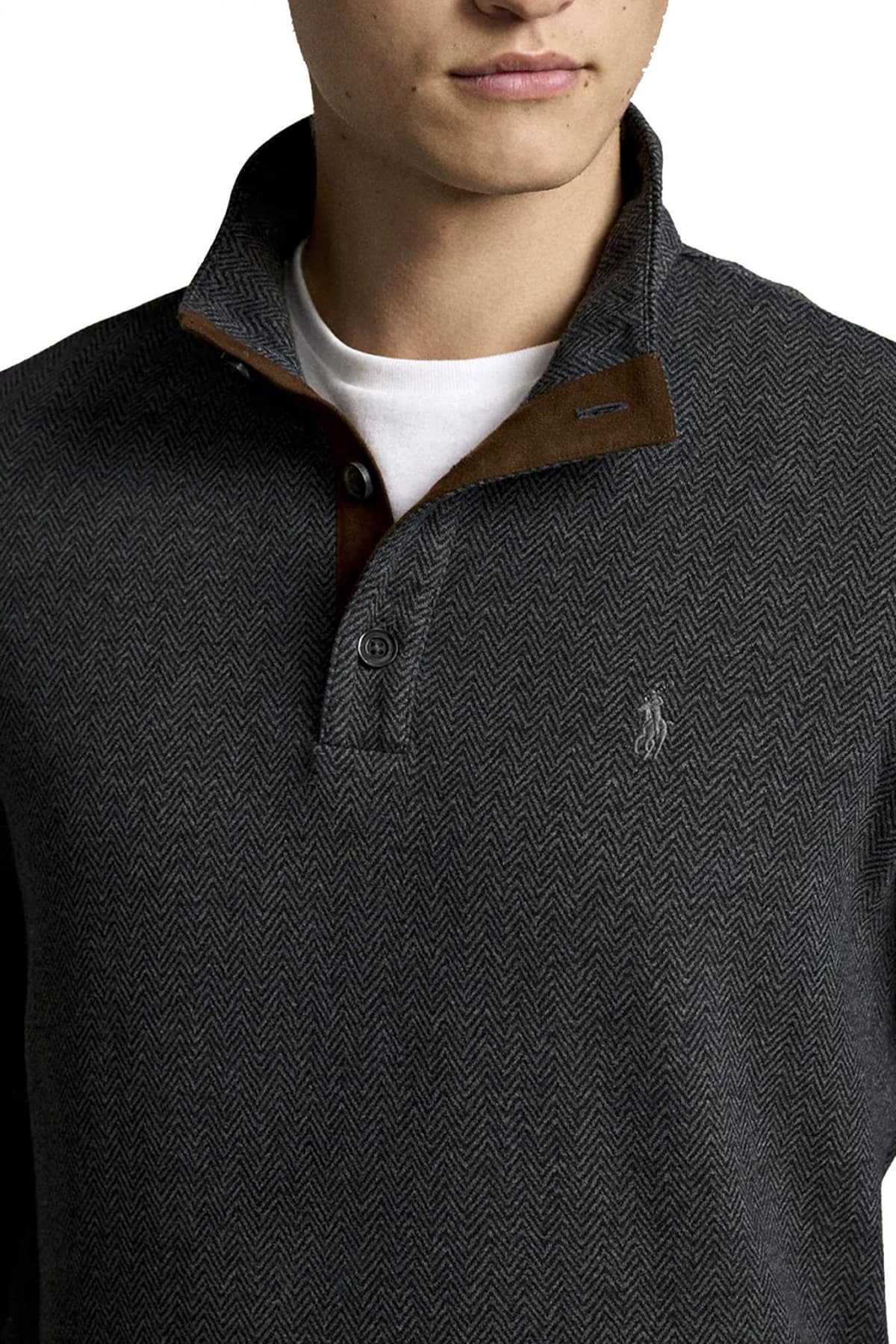 RALPH LAUREN ΠΛΕΚΤΟ HALFBUTTON FISHBONE LOGO ΓΚΡΙ