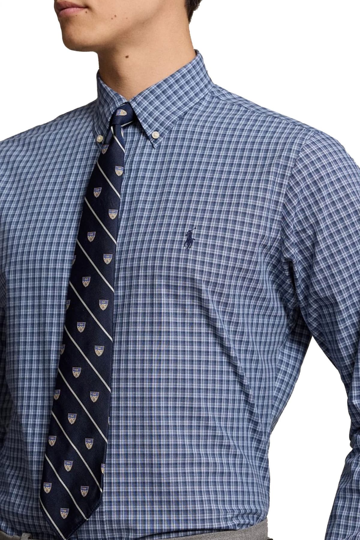 RALPH LAUREN ΠΟΥΚΑΜΙΣΟ BUTTON DOWN ΚΑΡΩ LOGO ΜΠΛΕ