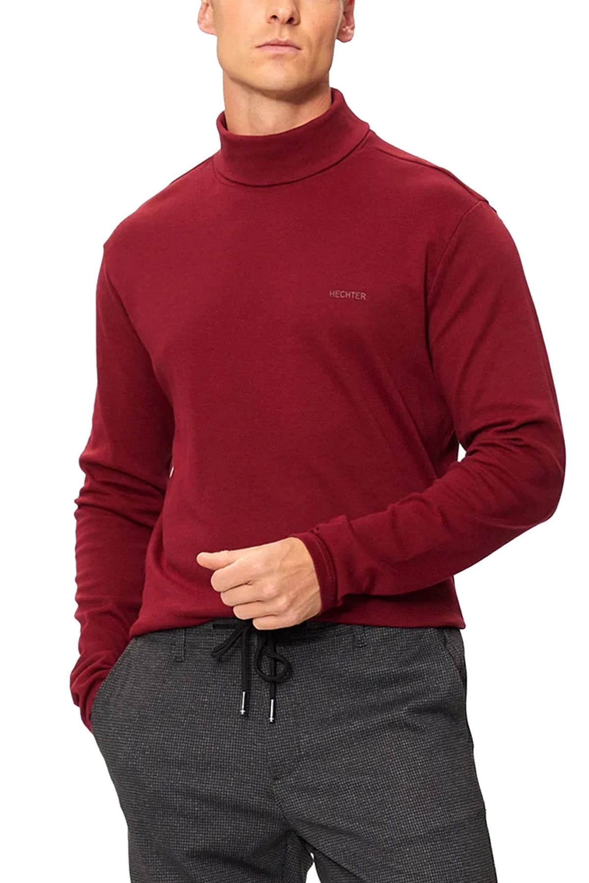 HECHTER T-SHIRT JERSEY ROLLNECK LOGO ΜΠΟΡΝΤΩ