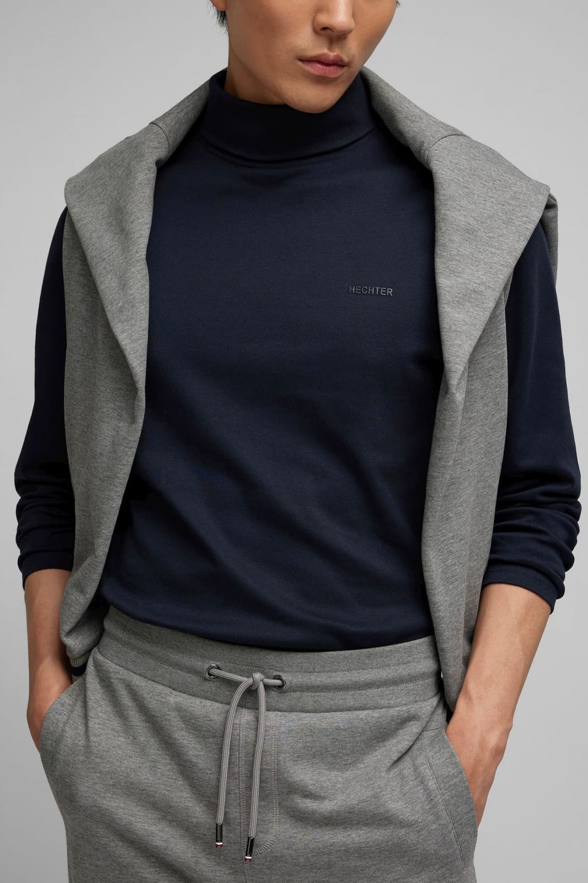 HECHTER T-SHIRT JERSEY ROLLNECK LOGO ΜΠΛΕ