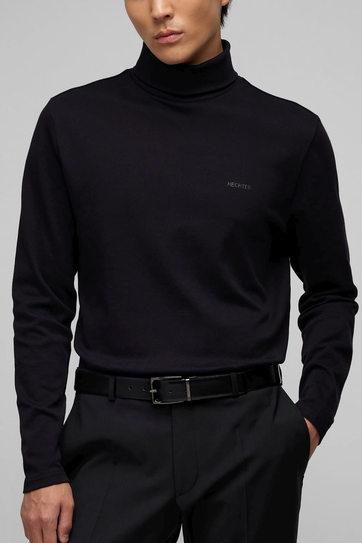 HECHTER T-SHIRT JERSEY ROLLNECK LOGO ΜΑΥΡΟ