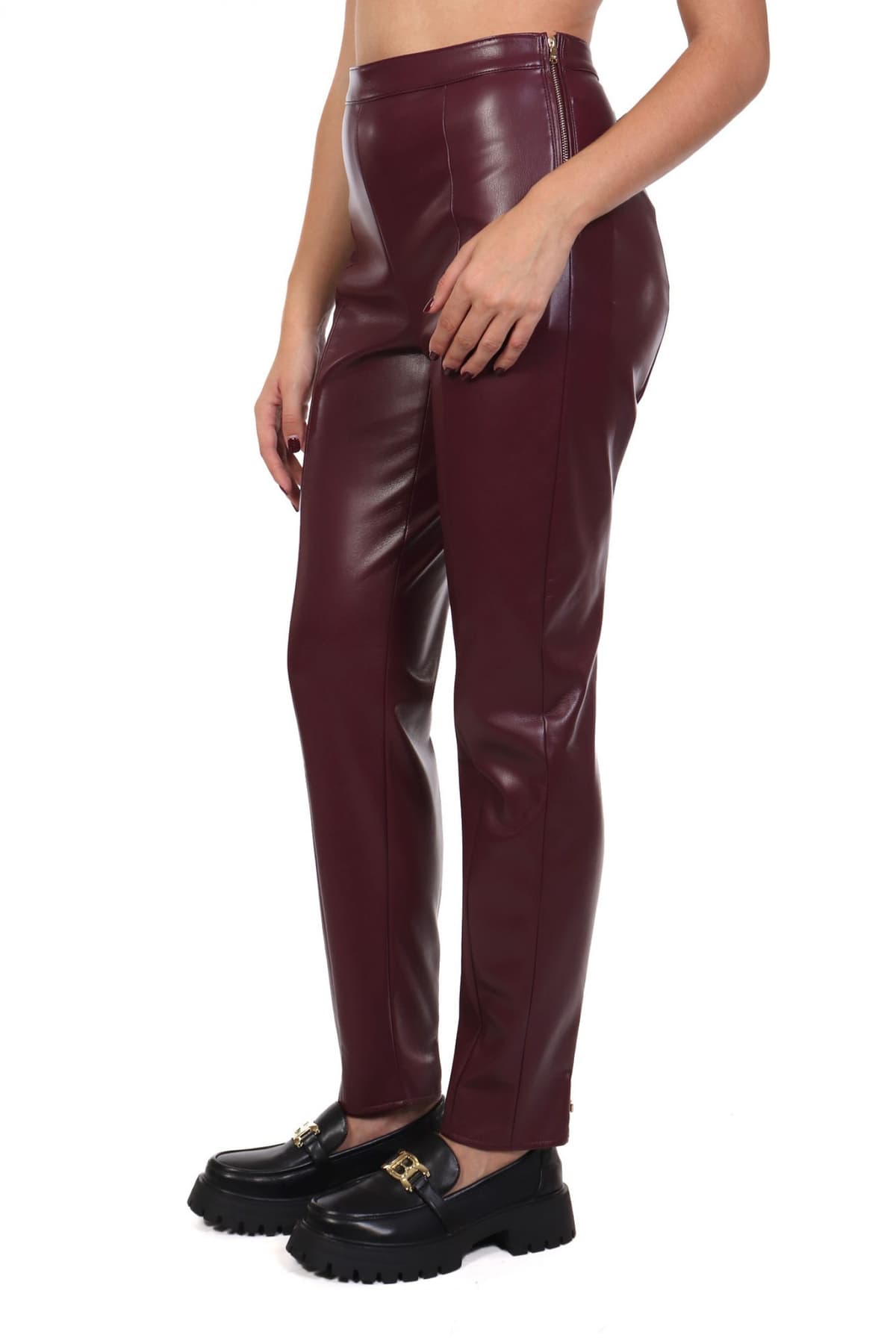 PATRIZIA PEPE ΠΑΝΤΕΛΟΝΙ FAUX LEATHER SKINNY ΦΕΡΜΟΥΑΡ ΠΛΑΙ ΜΠΟΡΝΤΩ