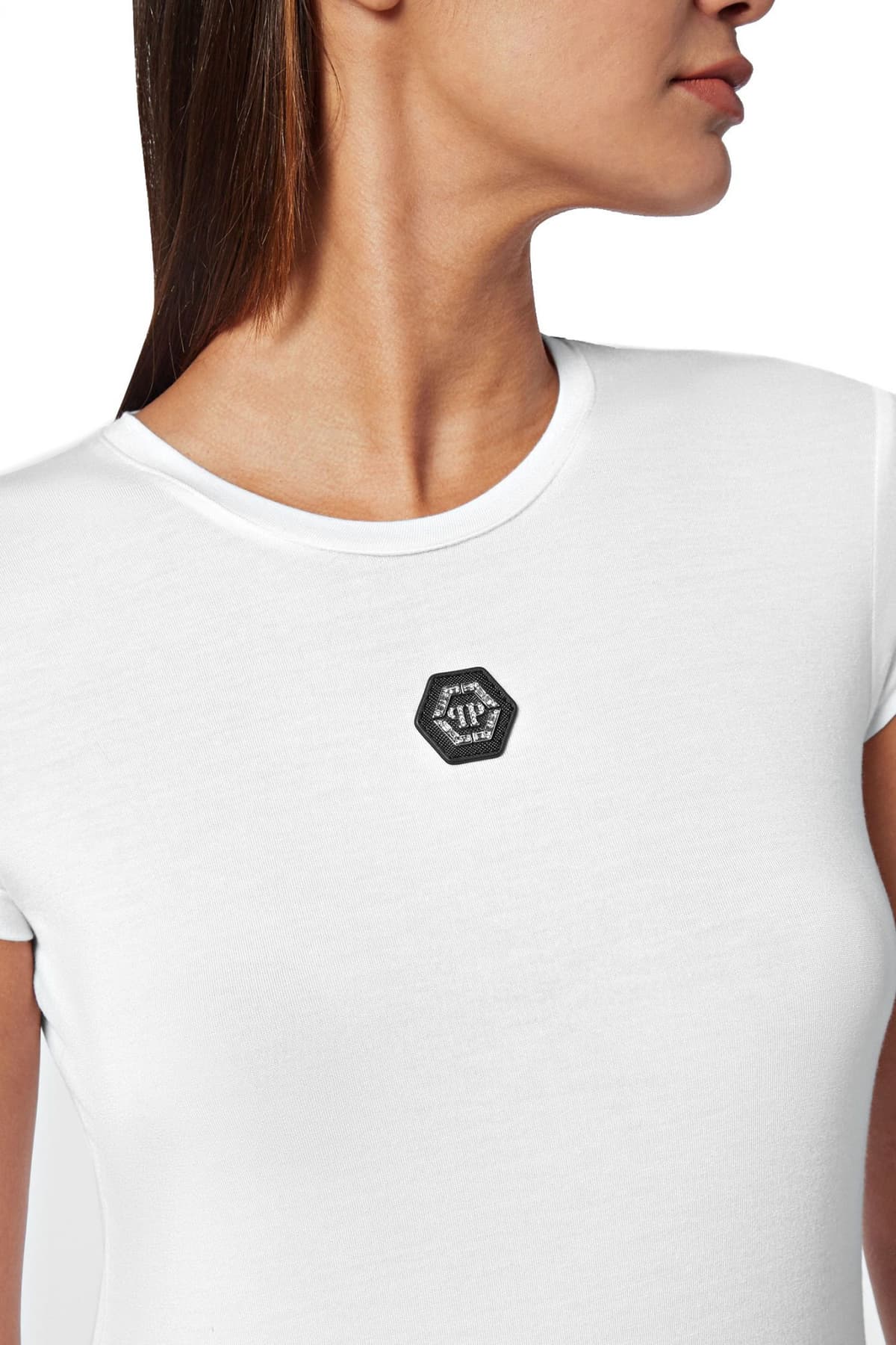 PHILIPP PLEIN T-SHIRT SEXY PURE HEXAGON LOGO ΛΕΥΚΟ