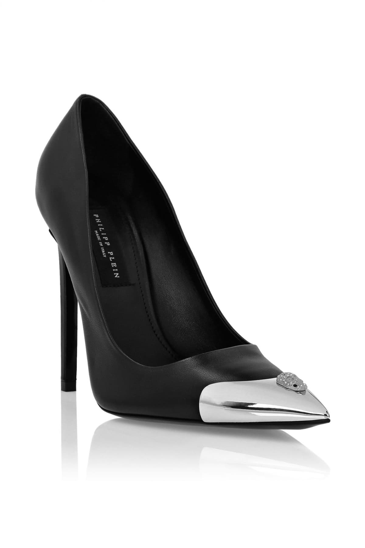 PHILIPP PLEIN ΓΟΒΕΣ NAPPA LEATHER DECOLLETE HI-HEELS SKULL ΣΤΡΑΣ ΜΑΥΡΟ