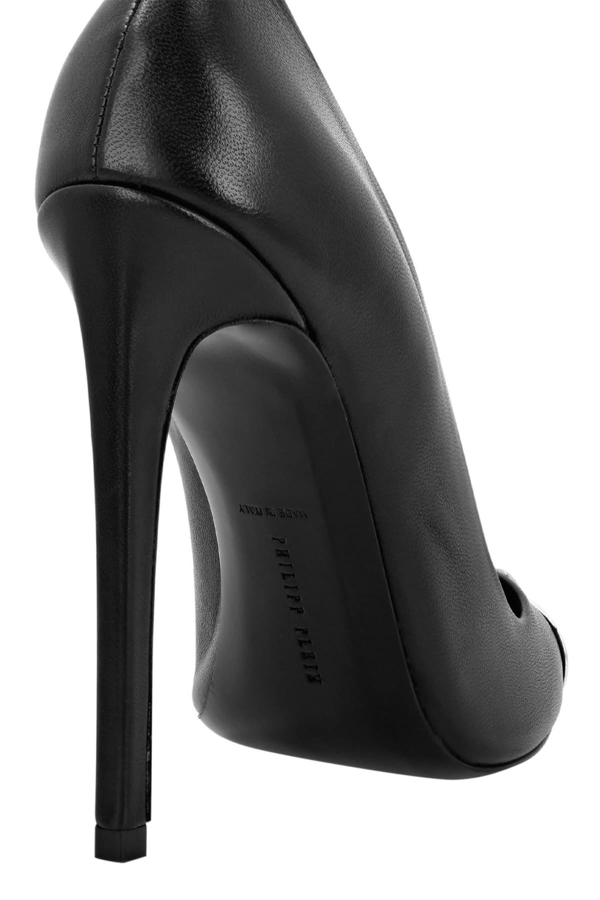 PHILIPP PLEIN ΓΟΒΕΣ NAPPA LEATHER DECOLLETE HI-HEELS SKULL ΣΤΡΑΣ ΜΑΥΡΟ