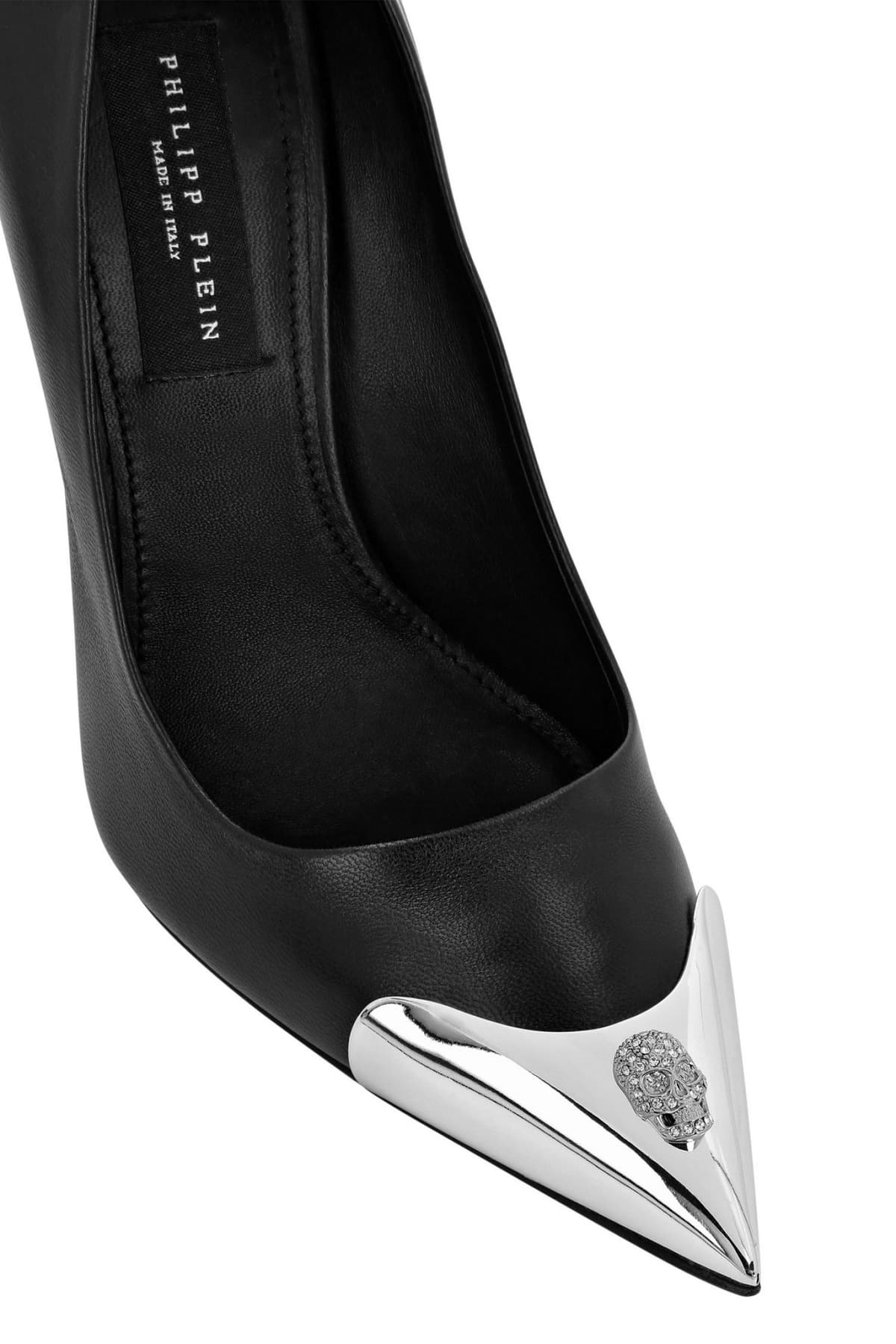 PHILIPP PLEIN ΓΟΒΕΣ NAPPA LEATHER DECOLLETE HI-HEELS SKULL ΣΤΡΑΣ ΜΑΥΡΟ