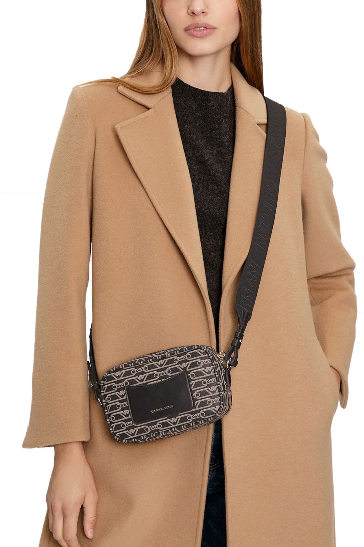 EMPORIO ARMANI ΤΣΑΝΤΑΚΙ CAMERABAG ΧΙΑΣΤΙ LOGO ΚΑΦΕ / ΜΑΥΡΟ