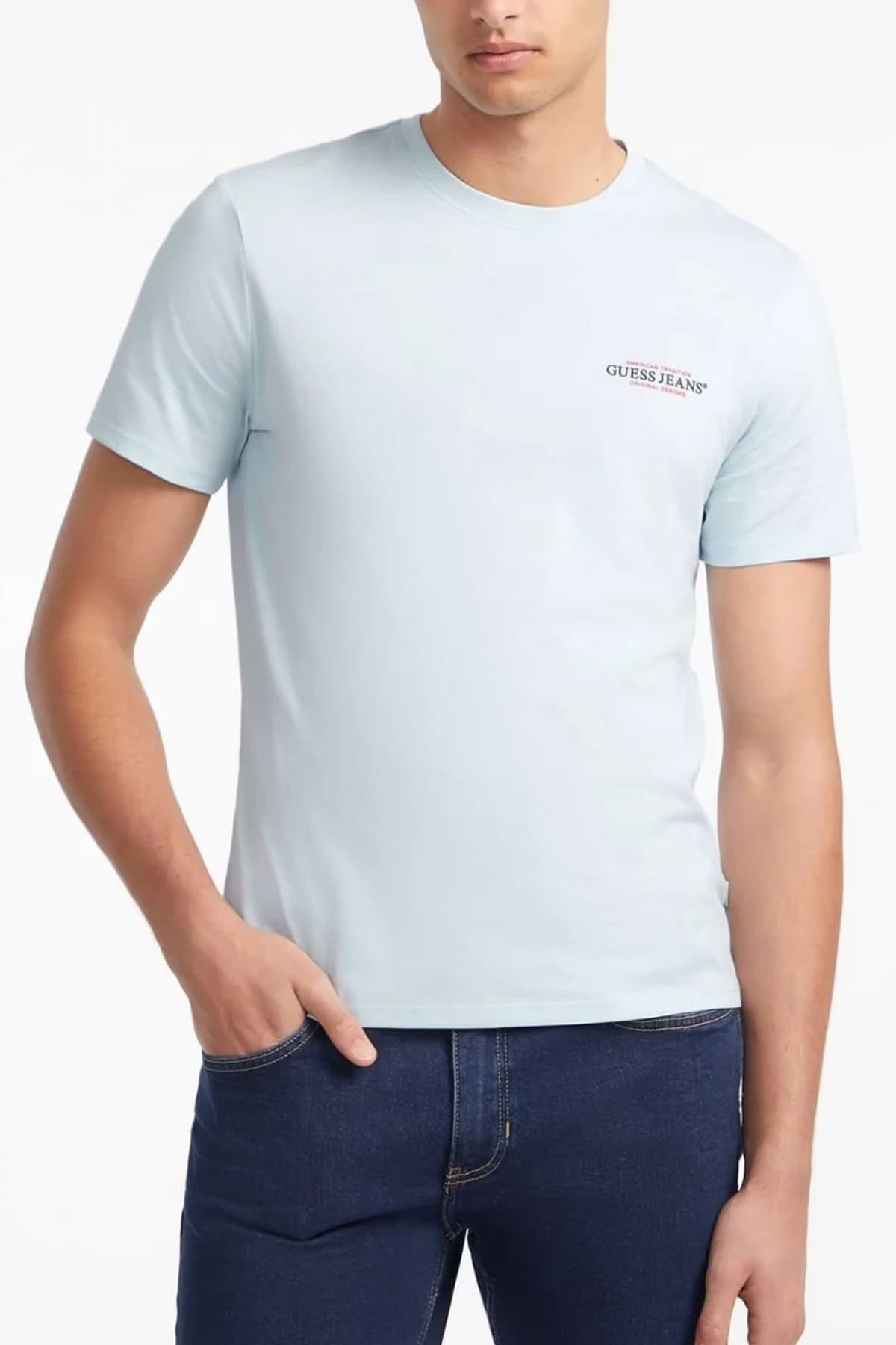 GUESS JEANS T-SHIRT CREWNECK REGULAR FIT LOGO ΣΙΕΛ