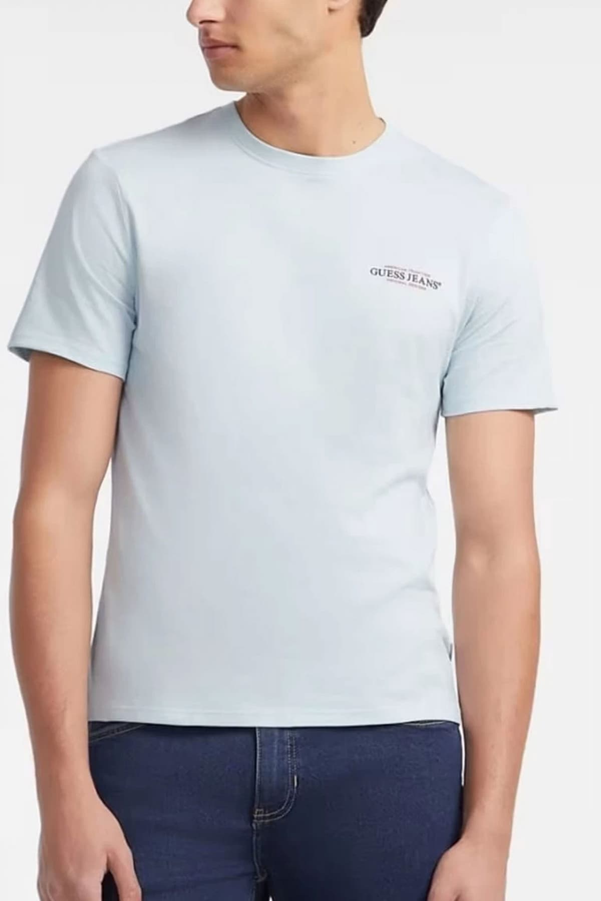 GUESS JEANS T-SHIRT CREWNECK REGULAR FIT LOGO ΣΙΕΛ