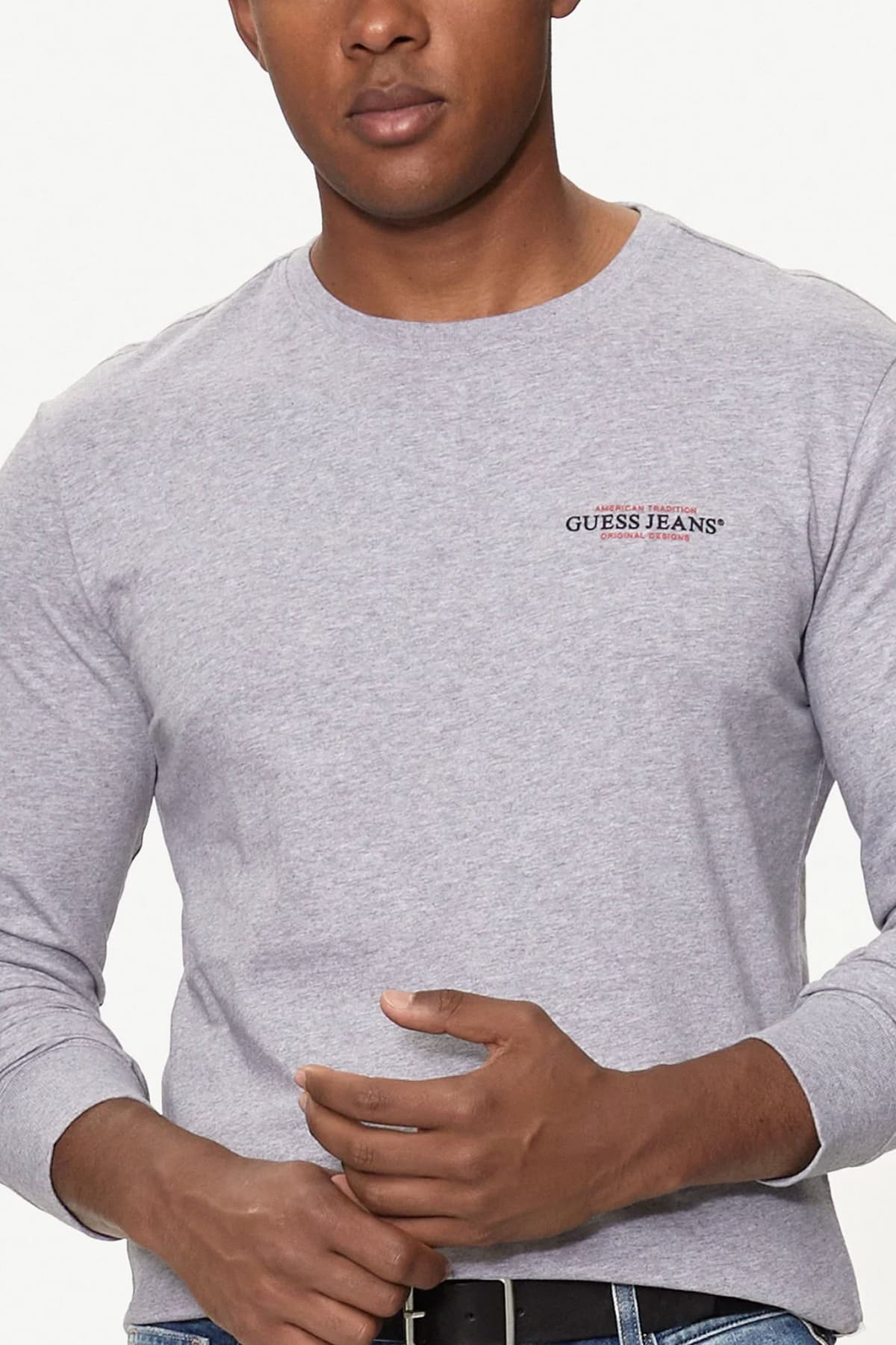 GUESS JEANS T-SHIRT CREWNECK SLIM FIT LOGO ΓΚΡΙ