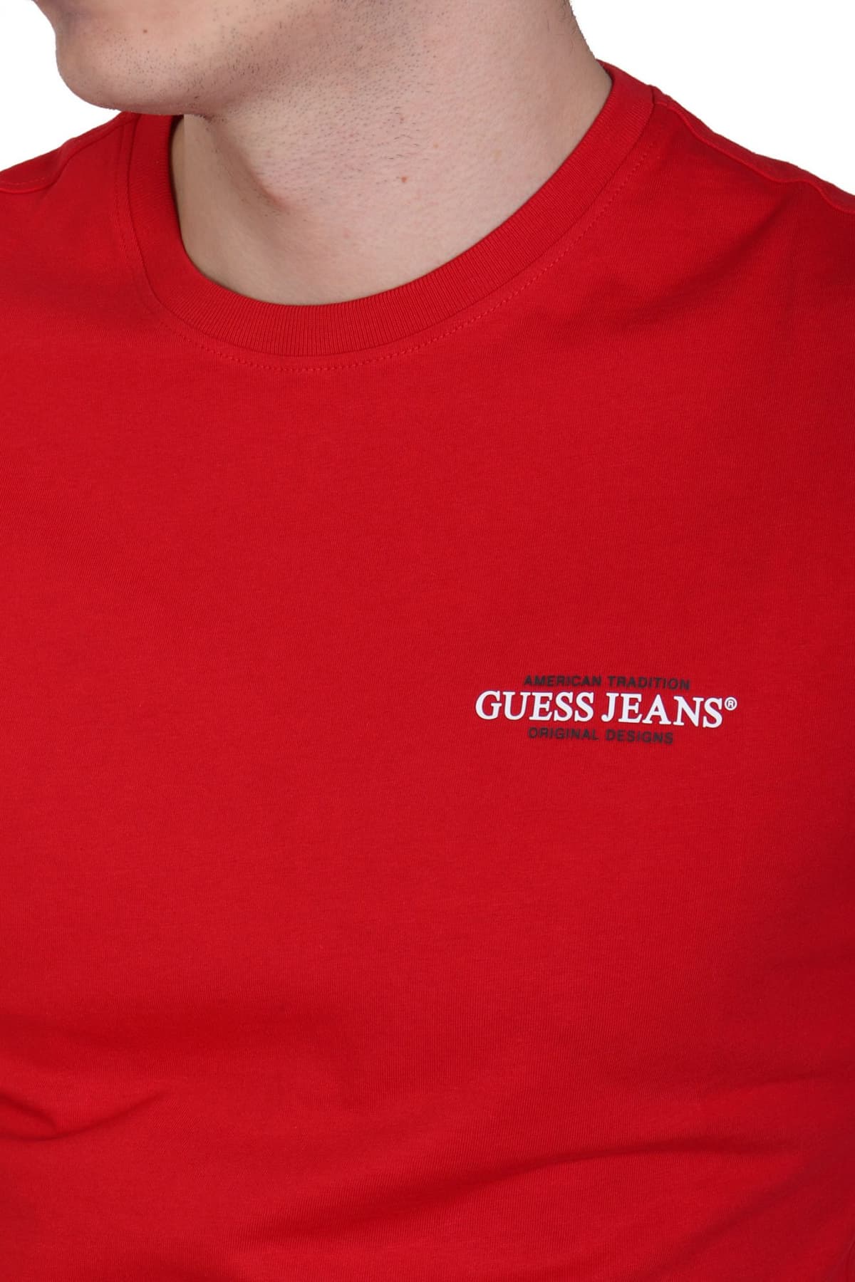 GUESS JEANS T-SHIRT CREWNECK SLIM FIT LOGO ΚΟΚΚΙΝΟ