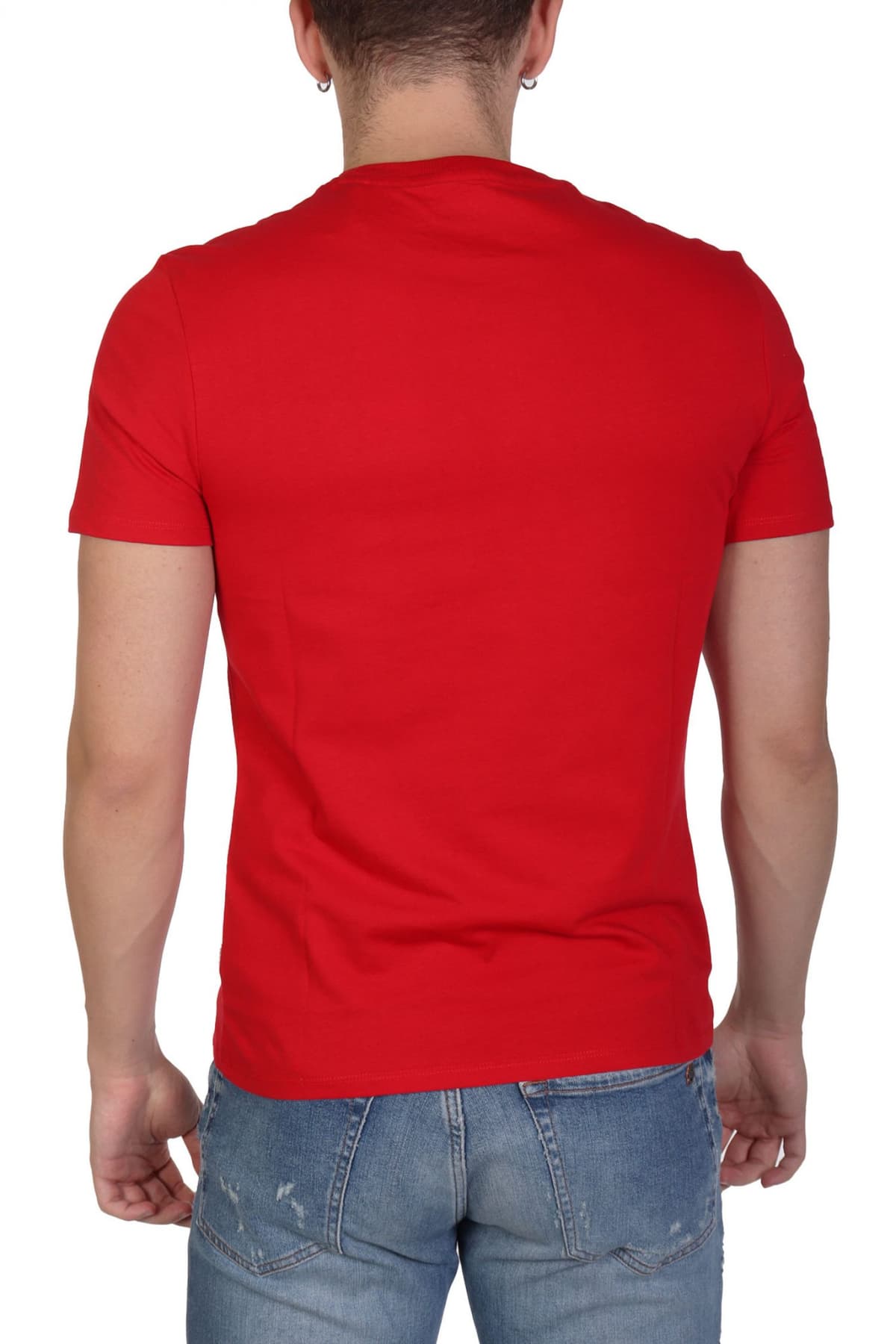 GUESS JEANS T-SHIRT CREWNECK SLIM FIT LOGO ΚΟΚΚΙΝΟ