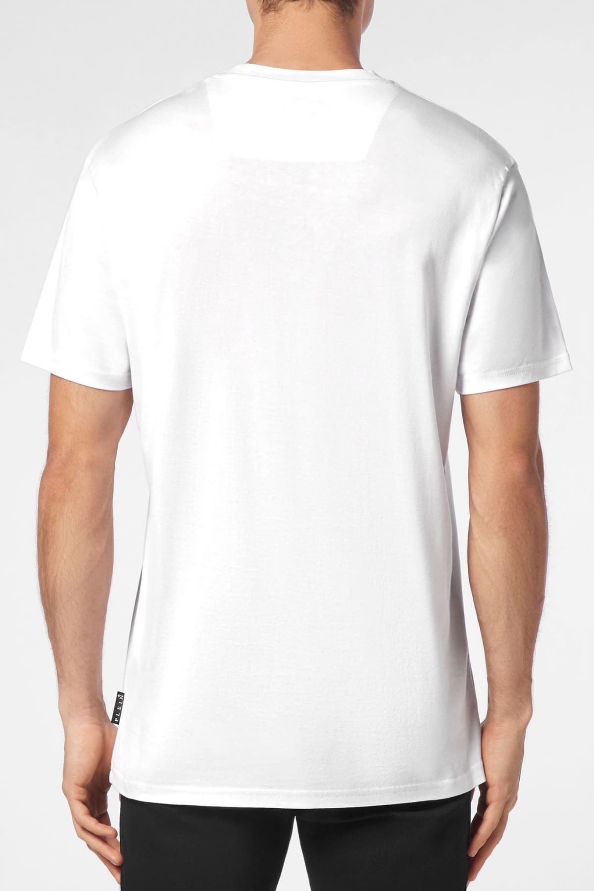 PHILIPP PLEIN T-SHIRT ROUND NECK SS LOGO ΜΕΤΑΛΛΙΚΟ ΛΕΥΚΟ