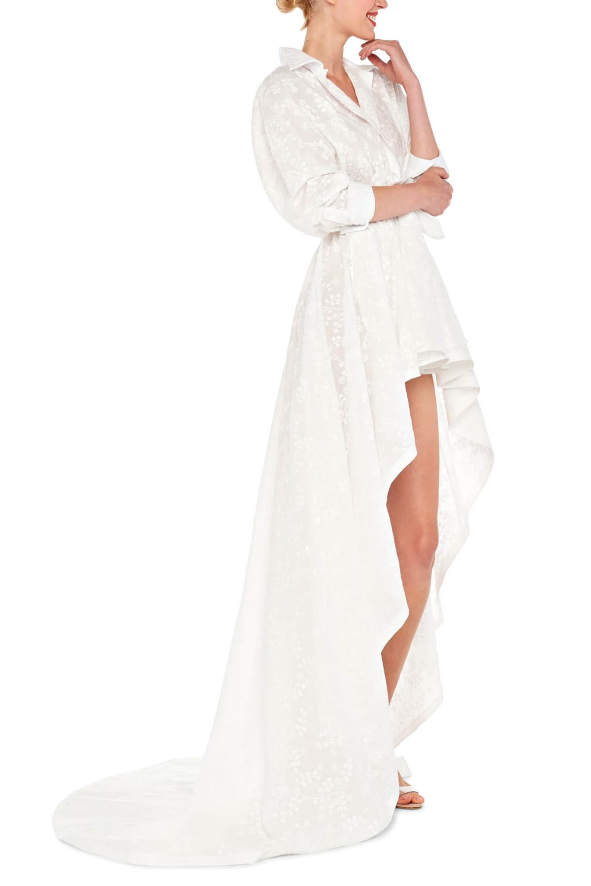 NORMA KAMALI ΦΟΡΕΜΑ HI LOW SUPER OS BF SHIRT FLARED GOWN ΚΕΝΤΗΜΑ ΛΕΥΚΟ