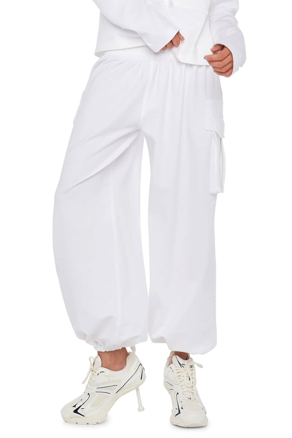 NORMA KAMALI ΦΟΡΜΑ ΦΟΥΤΕΡ OVERSIZED BOYFRIEND CARGO SWEATPANT ΛΕΥΚΟ