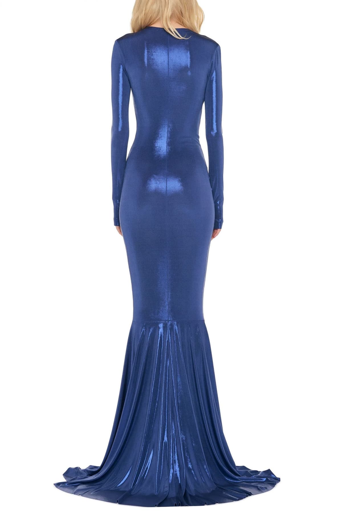 NORMA KAMALI ΦΟΡΕΜΑ FISHTAIL GOWN ΕΛΑΣΤΙΚΟ ΜΕΤΑΛΛΙΖΕ ΜΠΛΕ