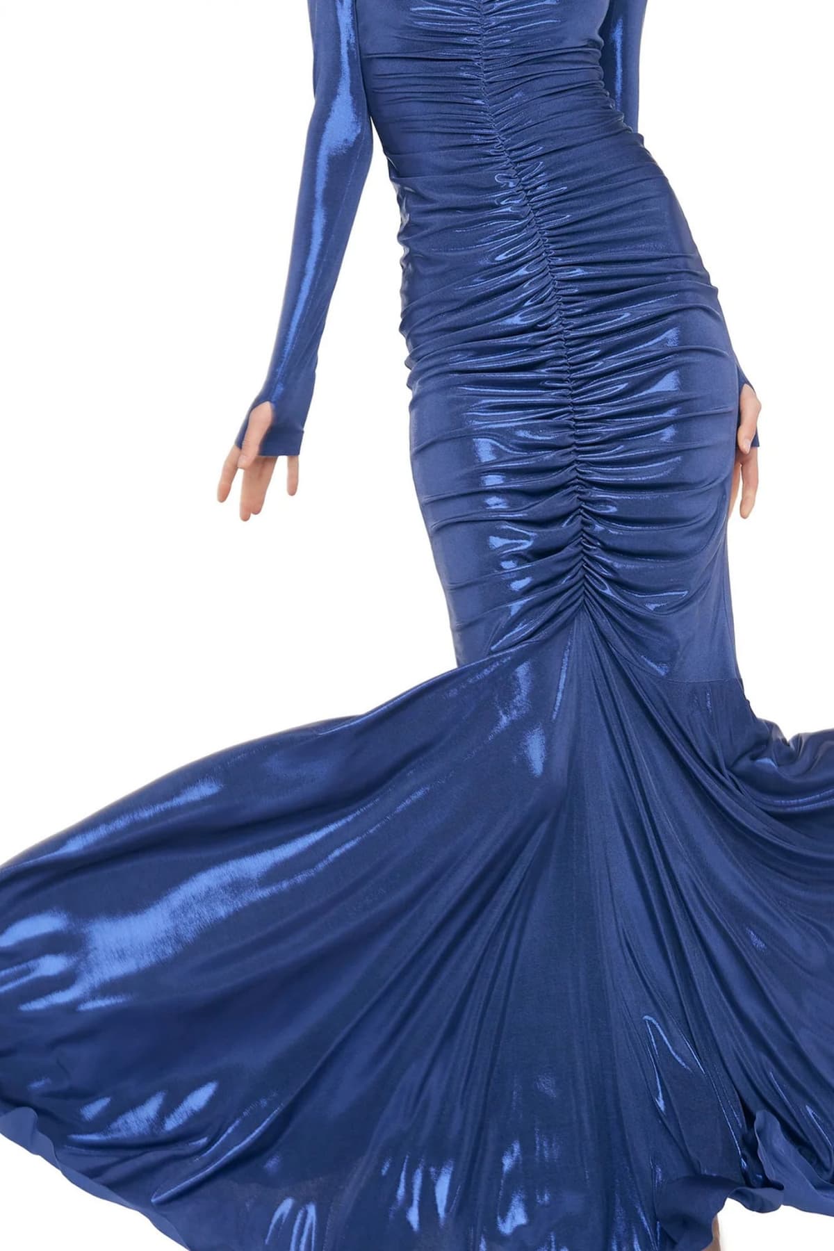 NORMA KAMALI ΦΟΡΕΜΑ FISHTAIL GOWN ΕΛΑΣΤΙΚΟ ΜΕΤΑΛΛΙΖΕ ΜΠΛΕ