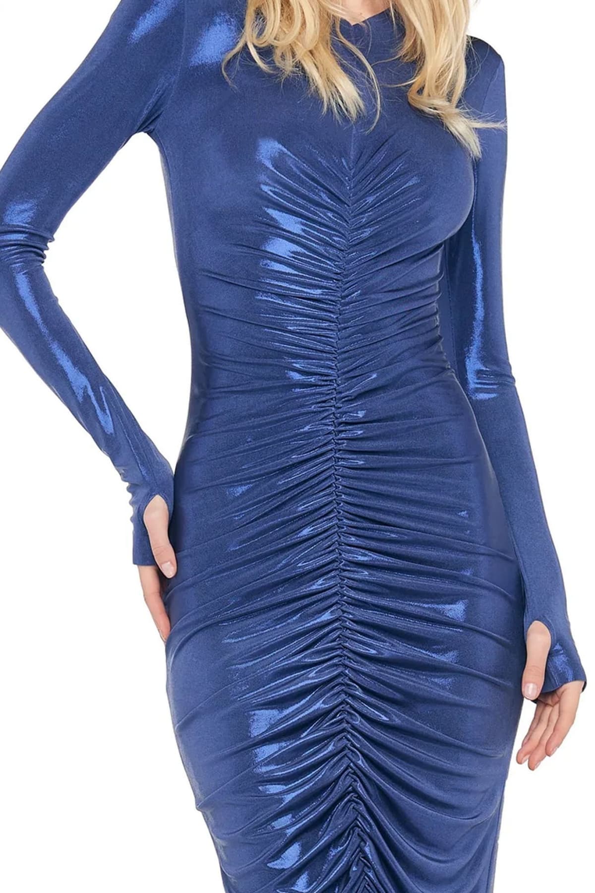 NORMA KAMALI ΦΟΡΕΜΑ FISHTAIL GOWN ΕΛΑΣΤΙΚΟ ΜΕΤΑΛΛΙΖΕ ΜΠΛΕ