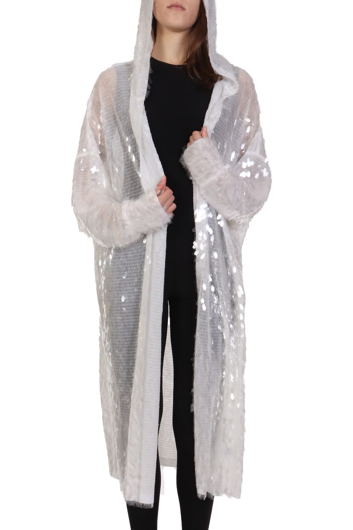 NORMA KAMALI ΖΑΚΕΤΑ HOODED ROBE TO KNEE ΠΑΓΙΕΤΑ ΛΕΥΚΟ