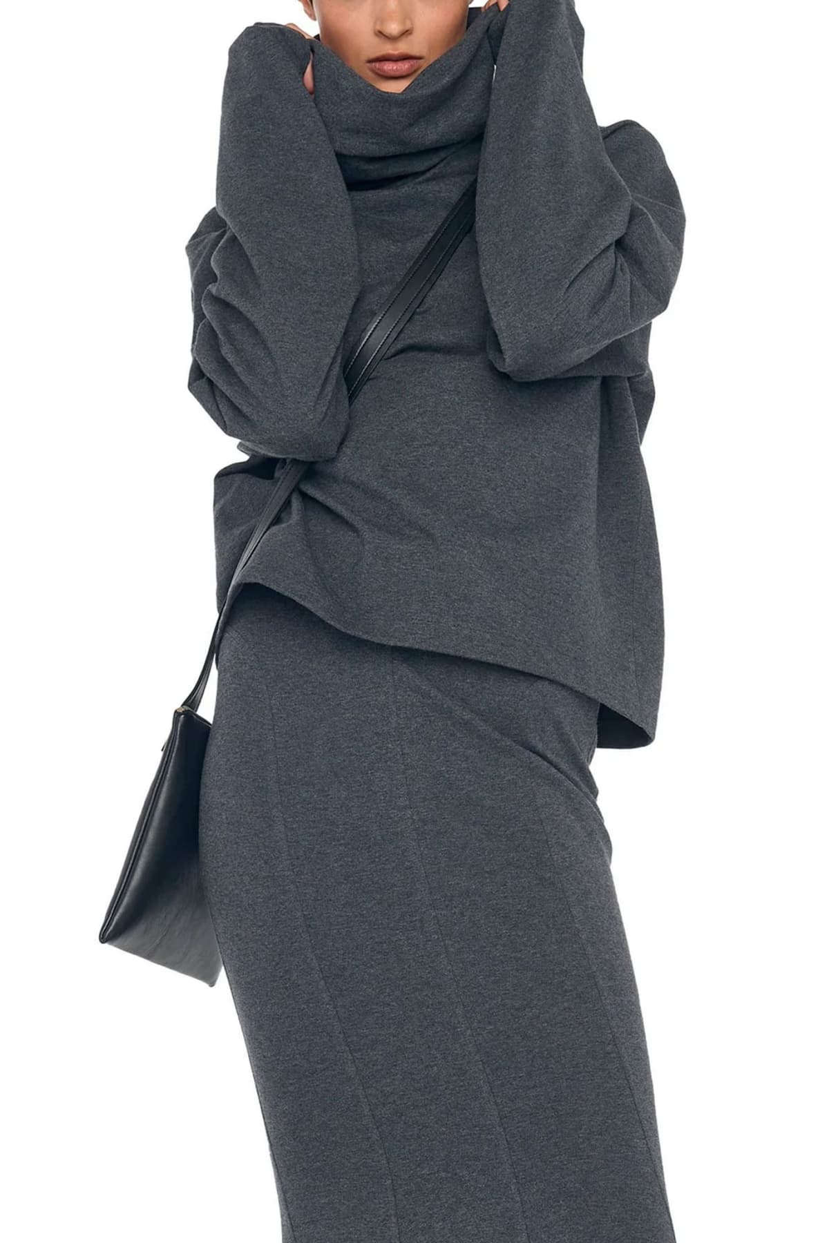 NORMA KAMALI ΦΟΥΤΕΡ OVERSIZED TURTLENECK RAGLAN ΣΚΟΥΡΟ ΓΚΡΙ