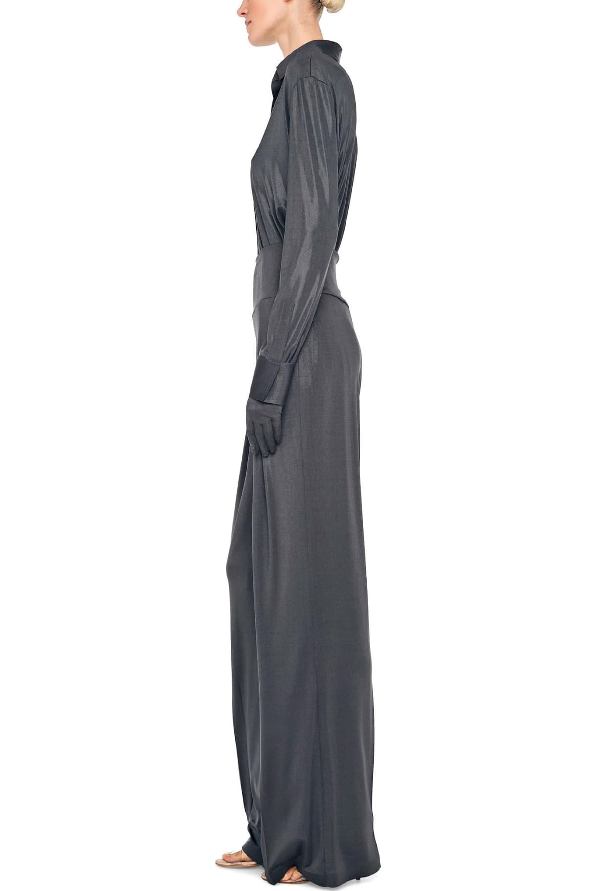 NORMA KAMALI ΠΑΝΤΕΛΟΝΑ YOKE WAISTBAND STRAIGHT LEG PLEATED TROUSER ΣΚΟΥΡΟ ΓΚΡΙ