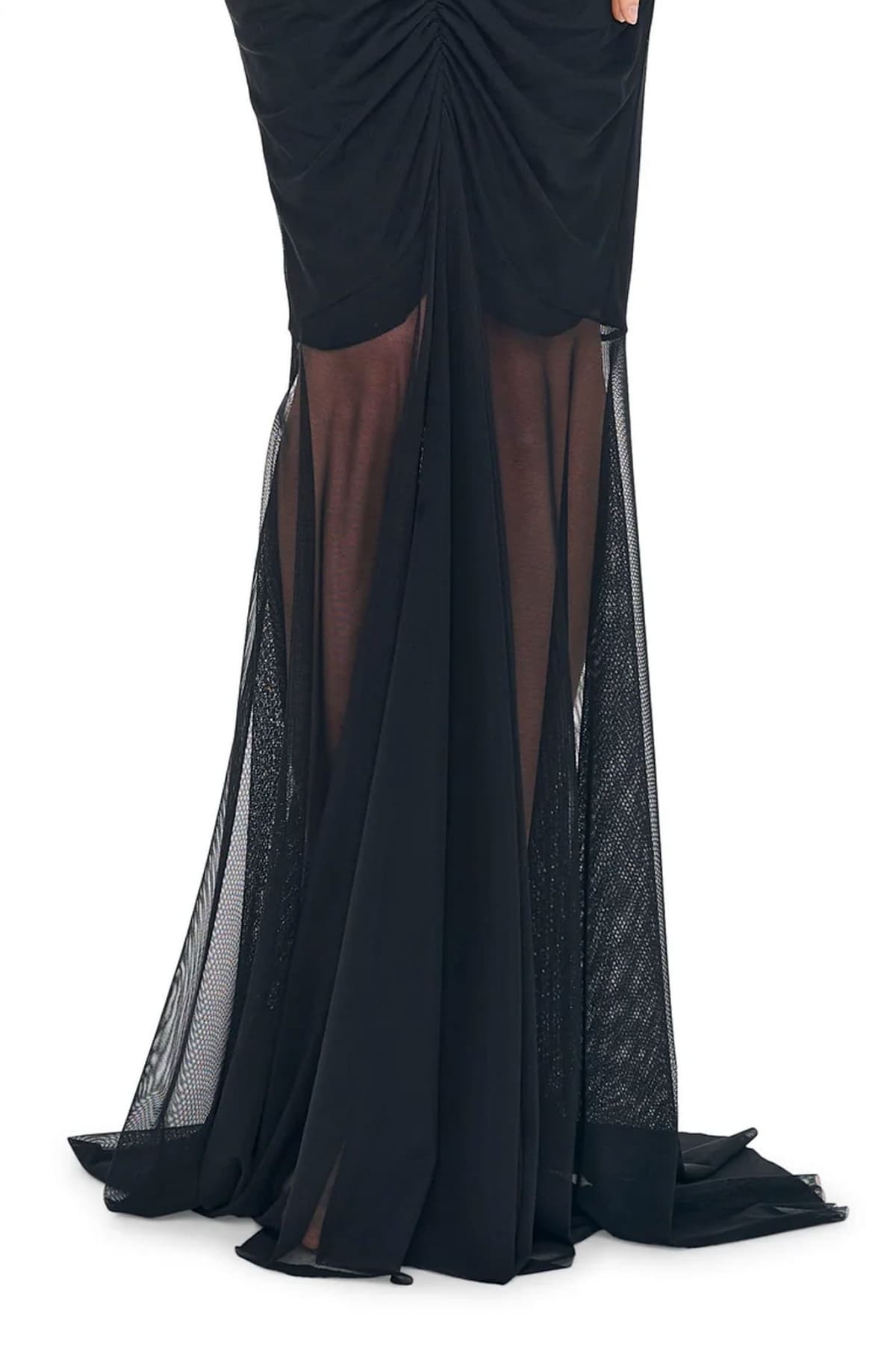 NORMA KAMALI ΦΟΡΕΜΑ V NECK ΤΟΥΛΙ FISHTAIL GOWN ΜΑΥΡΟ