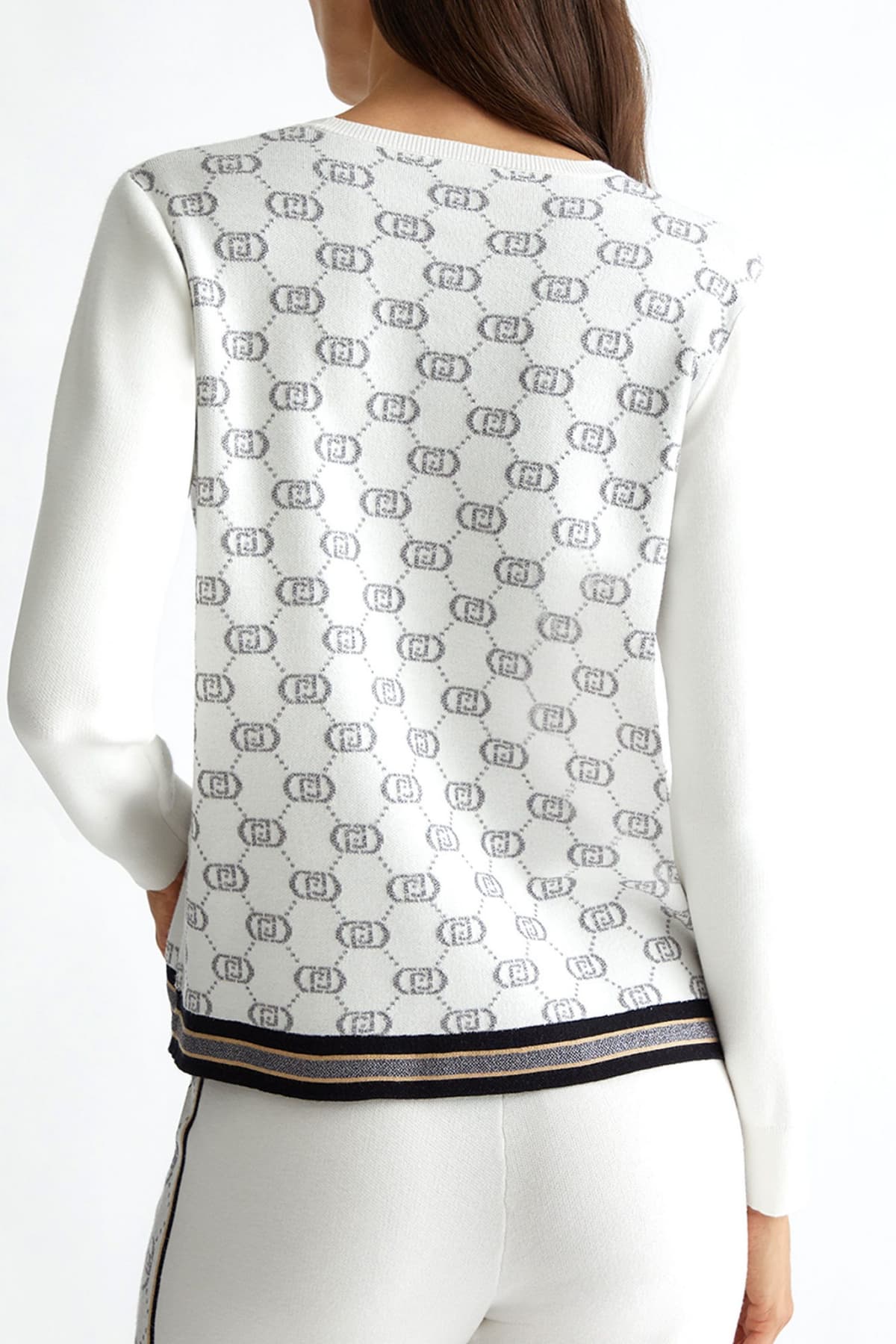 LIU-JO ΠΛΕΚΤΟ CREWNECK LOGO GLITTER ΑΣΗΜΙ / ΛΕΥΚΟ