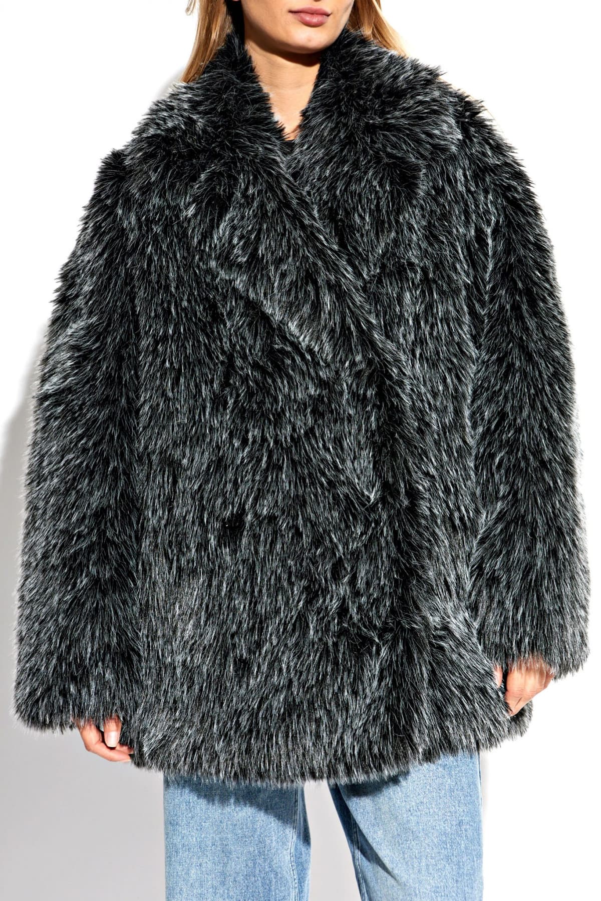 MICHAEL KORS ΠΑΛΤΟ FAUX FUR ΜΑΥΡΟ-ΓΚΡΙ
