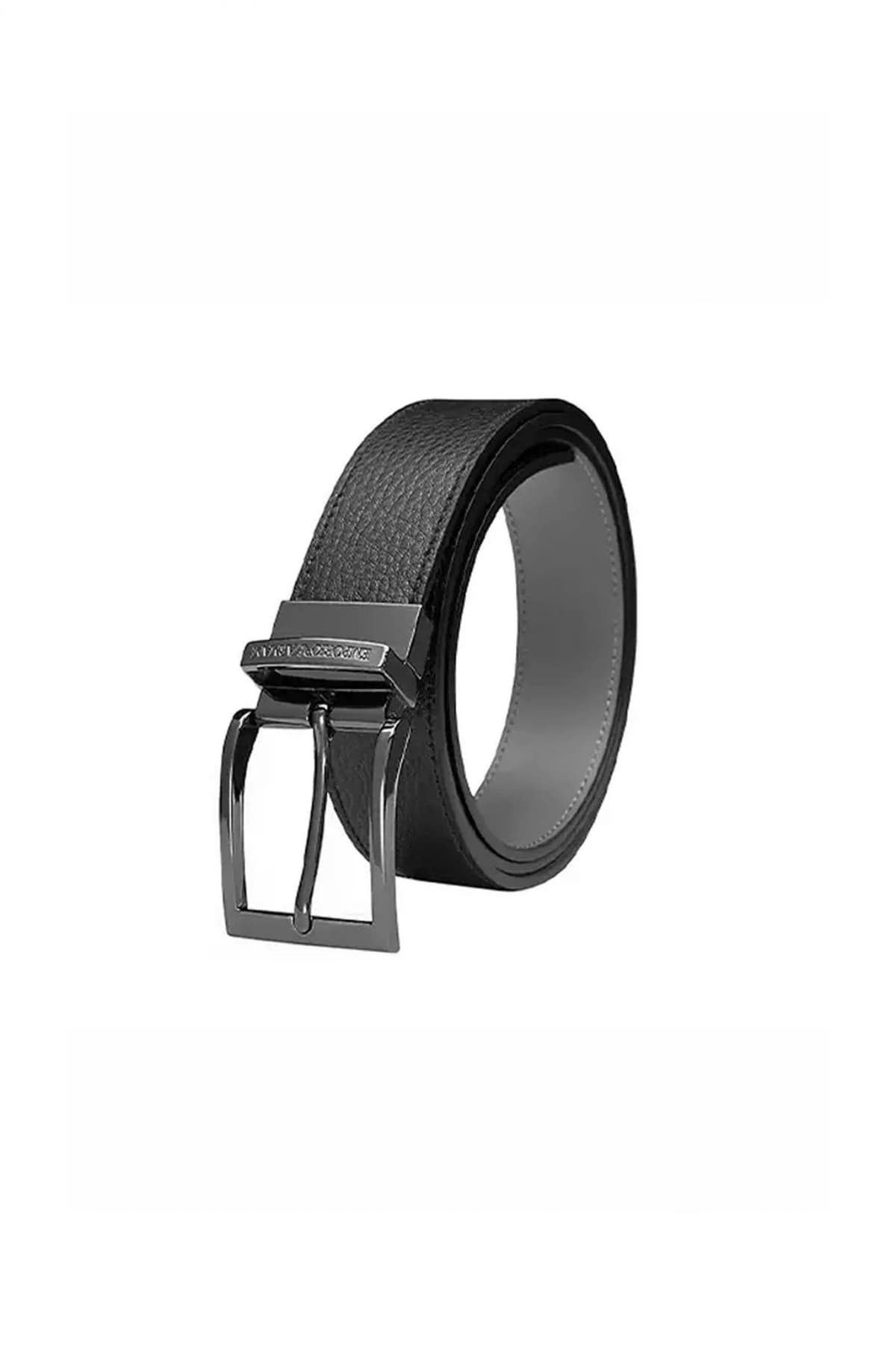 EMPORIO ARMANI ΖΩΝΗ ΔΕΡΜΑ ΜΑΥΡΟ