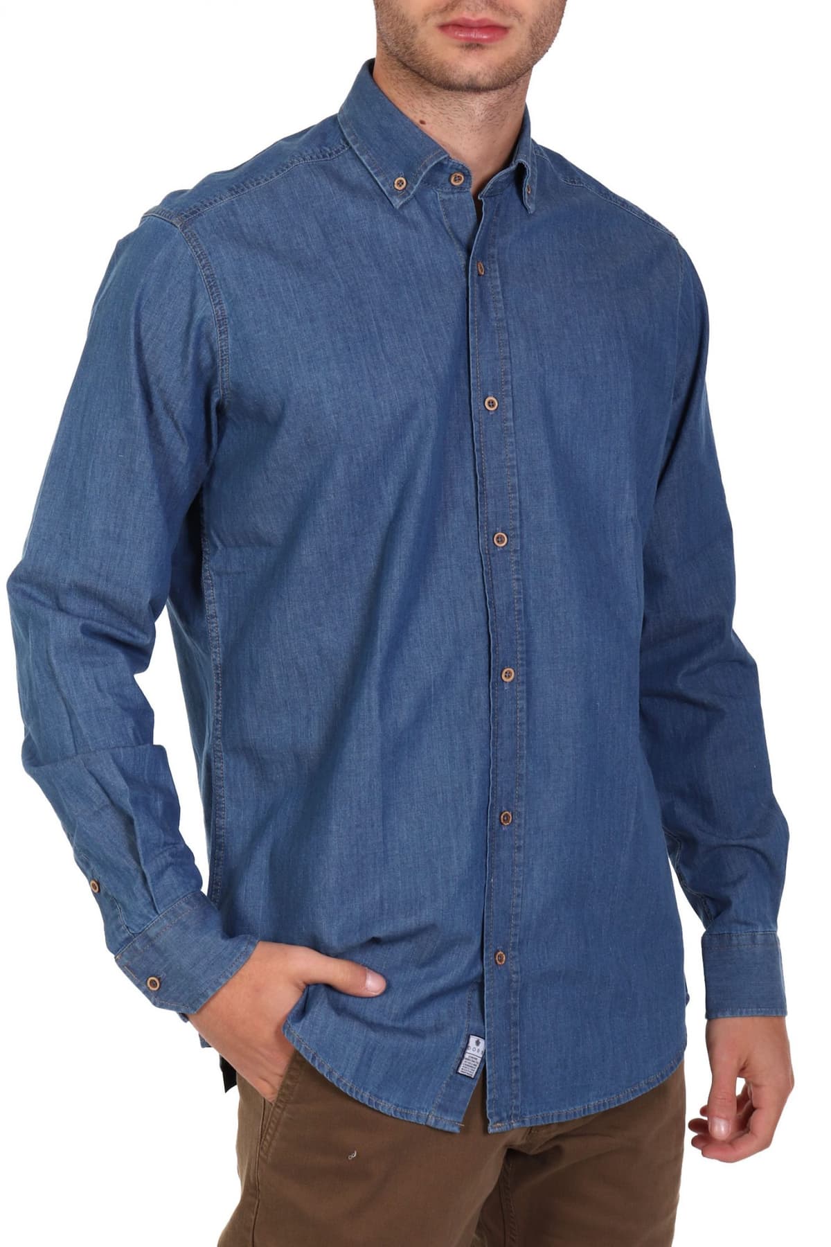 DORS ΠΟΥΚΑΜΙΣΟ BUTTON DOWN DENIM LOGO ΜΠΛΕ