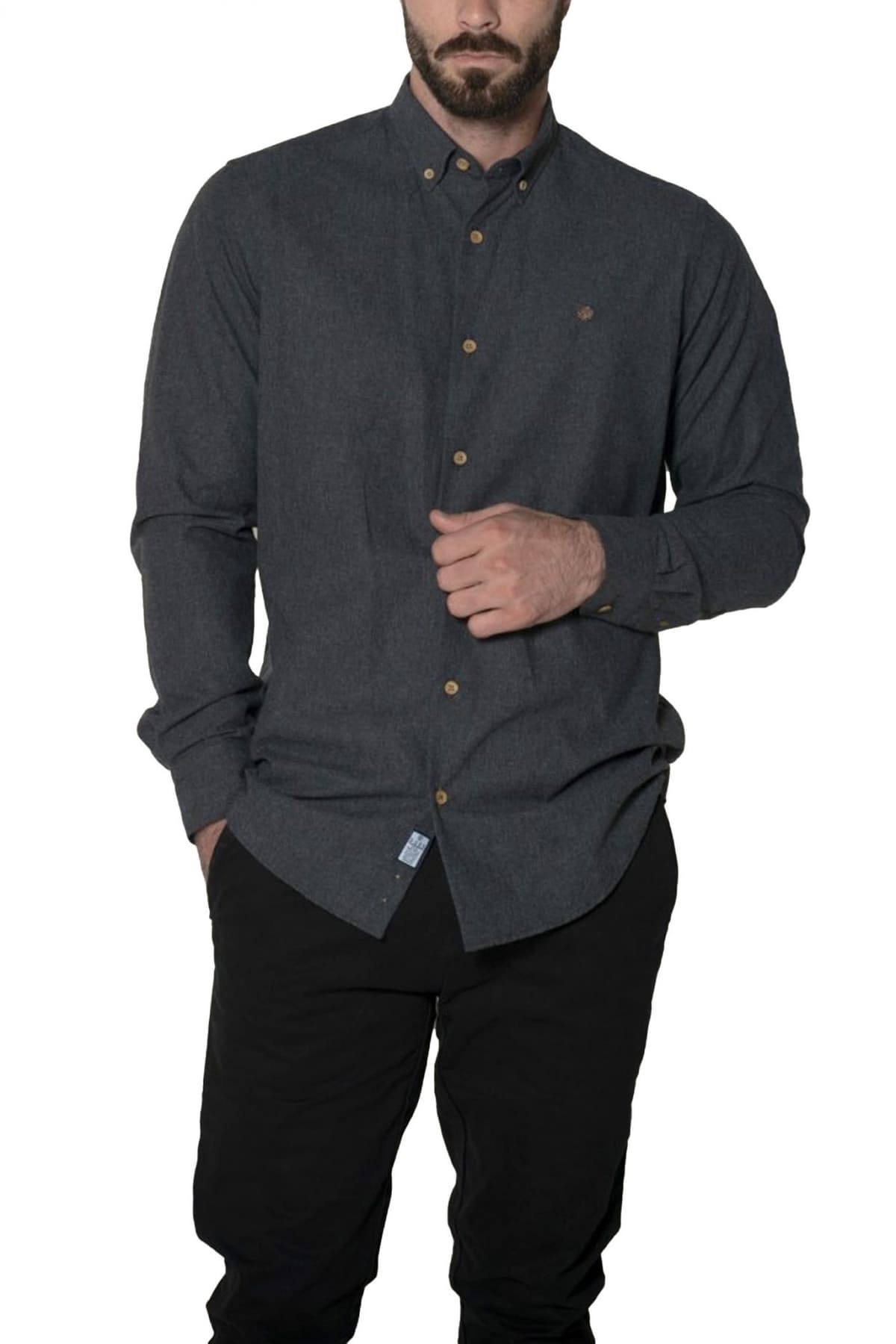 DORS ΠΟΥΚΑΜΙΣΟ BUTTON DOWN FLANNEL LOGO ΣΚΟΥΡΟ ΓΚΡΙ