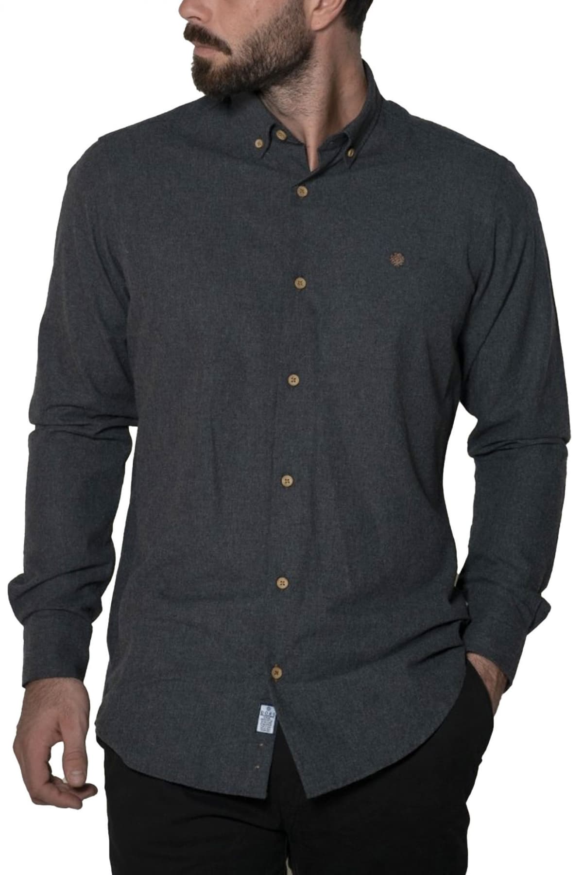 DORS ΠΟΥΚΑΜΙΣΟ BUTTON DOWN FLANNEL LOGO ΣΚΟΥΡΟ ΓΚΡΙ