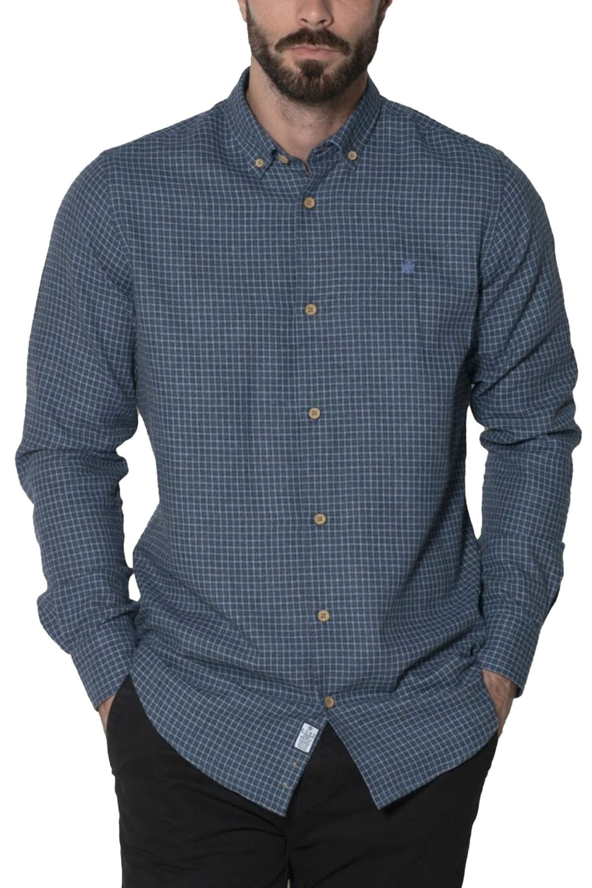 DORS ΠΟΥΚΑΜΙΣΟ BUTTON DOWN FLANNEL ΚΑΡΩ LOGO ΜΠΛΕ