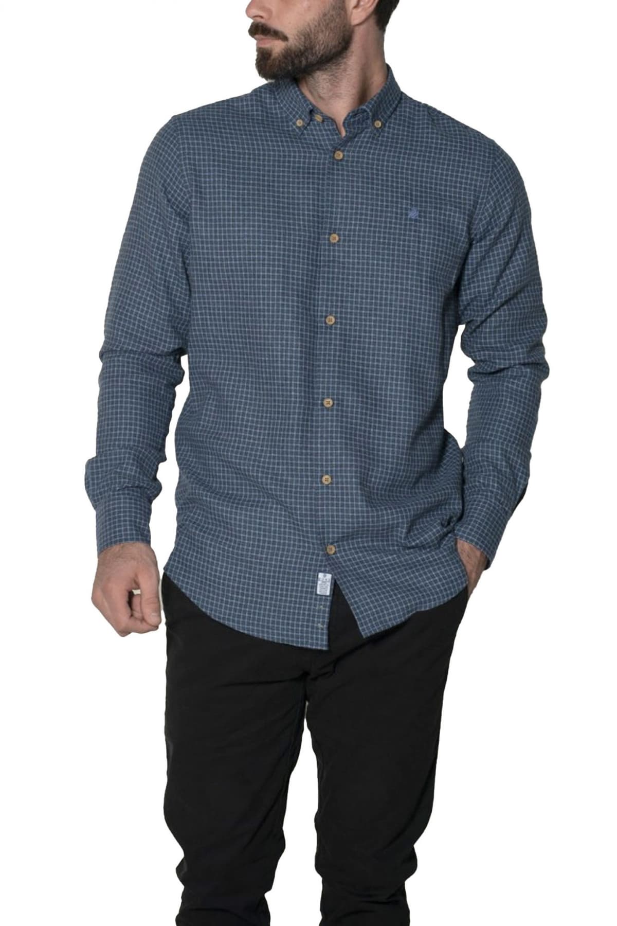 DORS ΠΟΥΚΑΜΙΣΟ BUTTON DOWN FLANNEL ΚΑΡΩ LOGO ΜΠΛΕ