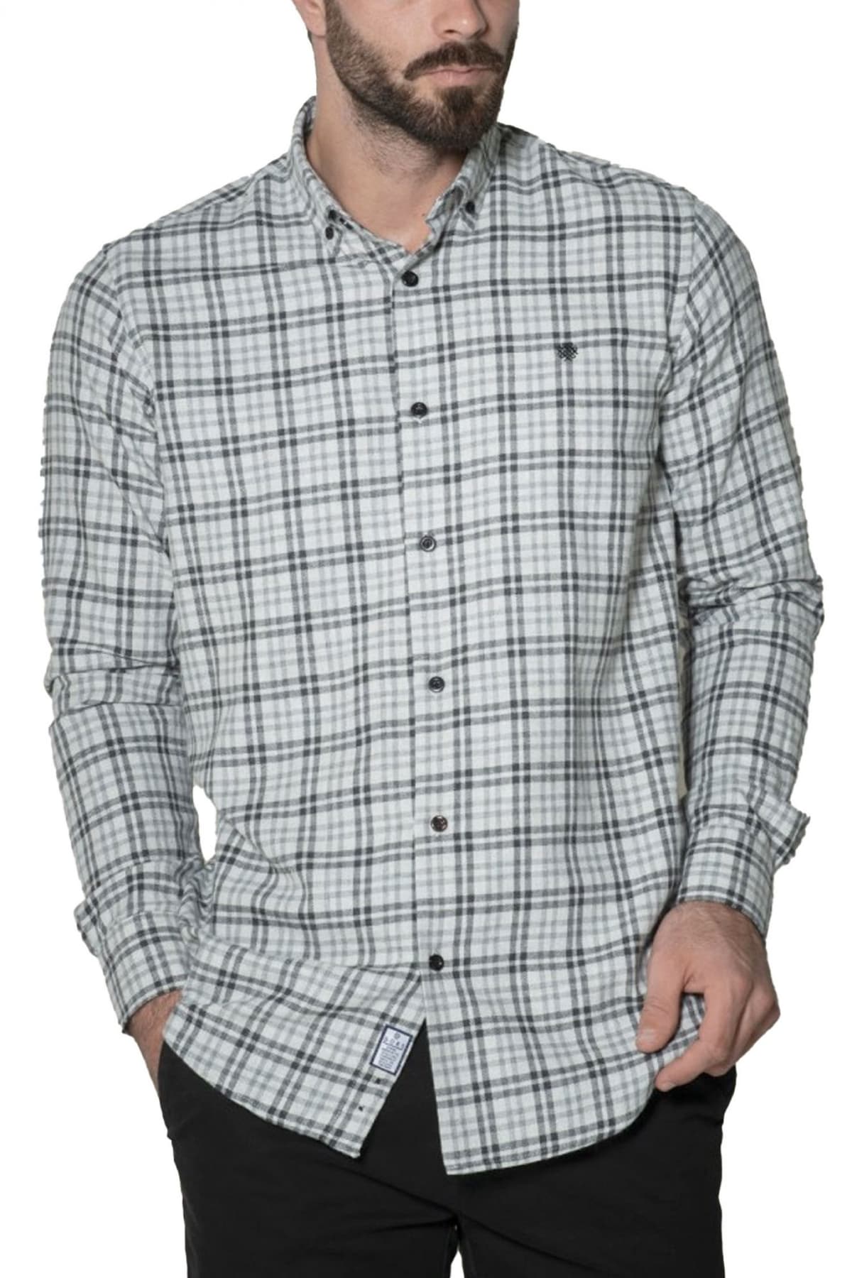 DORS ΠΟΥΚΑΜΙΣΟ BUTTON DOWN ΚΑΡΩ LOGO ΓΚΡΙ-ΜΑΥΡΟ