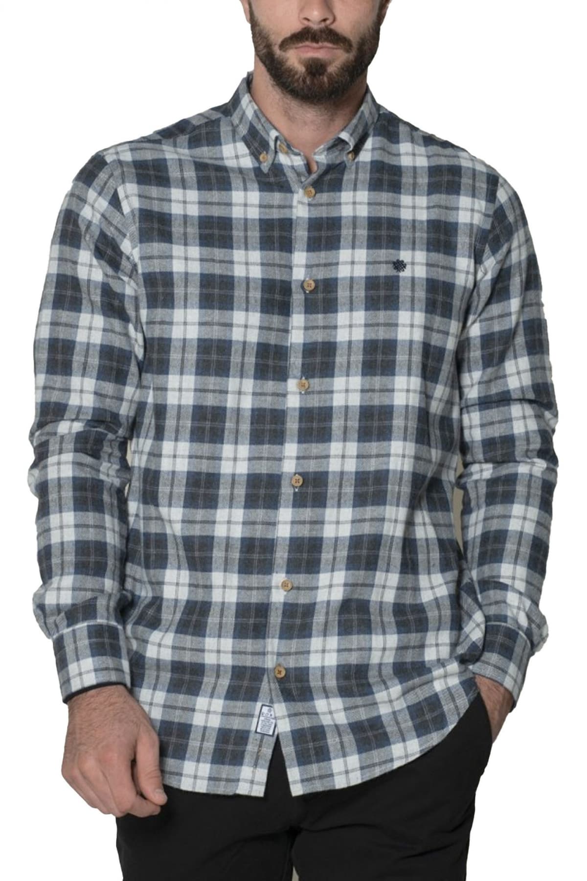 DORS ΠΟΥΚΑΜΙΣΟ BUTTON DOWN FLANNEL ΚΑΡΩ ΜΠΛΕ-ΓΚΡΙ