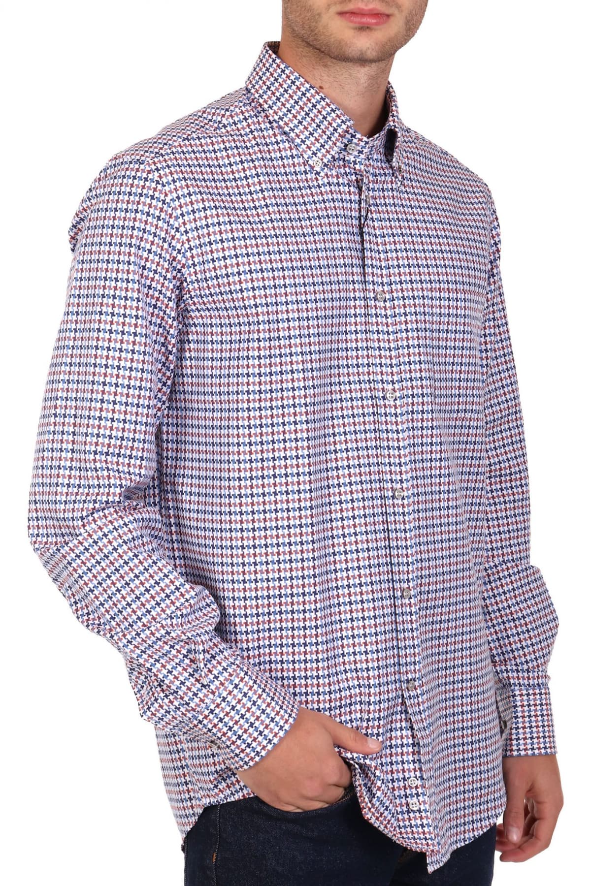 PAUL&SHARK ΠΟΥΚΑΜΙΣΟ BUTTON DOWN ΜΙΚΡΟΣΧΕΔΙΟ MULTI ΛΕΥΚΟ-ΣΙΕΛ