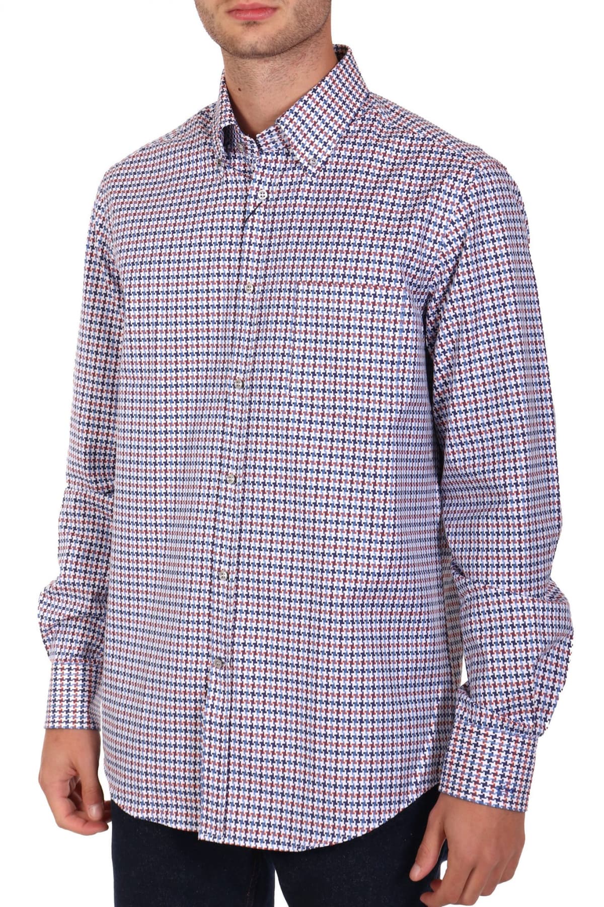 PAUL&SHARK ΠΟΥΚΑΜΙΣΟ BUTTON DOWN ΜΙΚΡΟΣΧΕΔΙΟ MULTI ΛΕΥΚΟ-ΣΙΕΛ